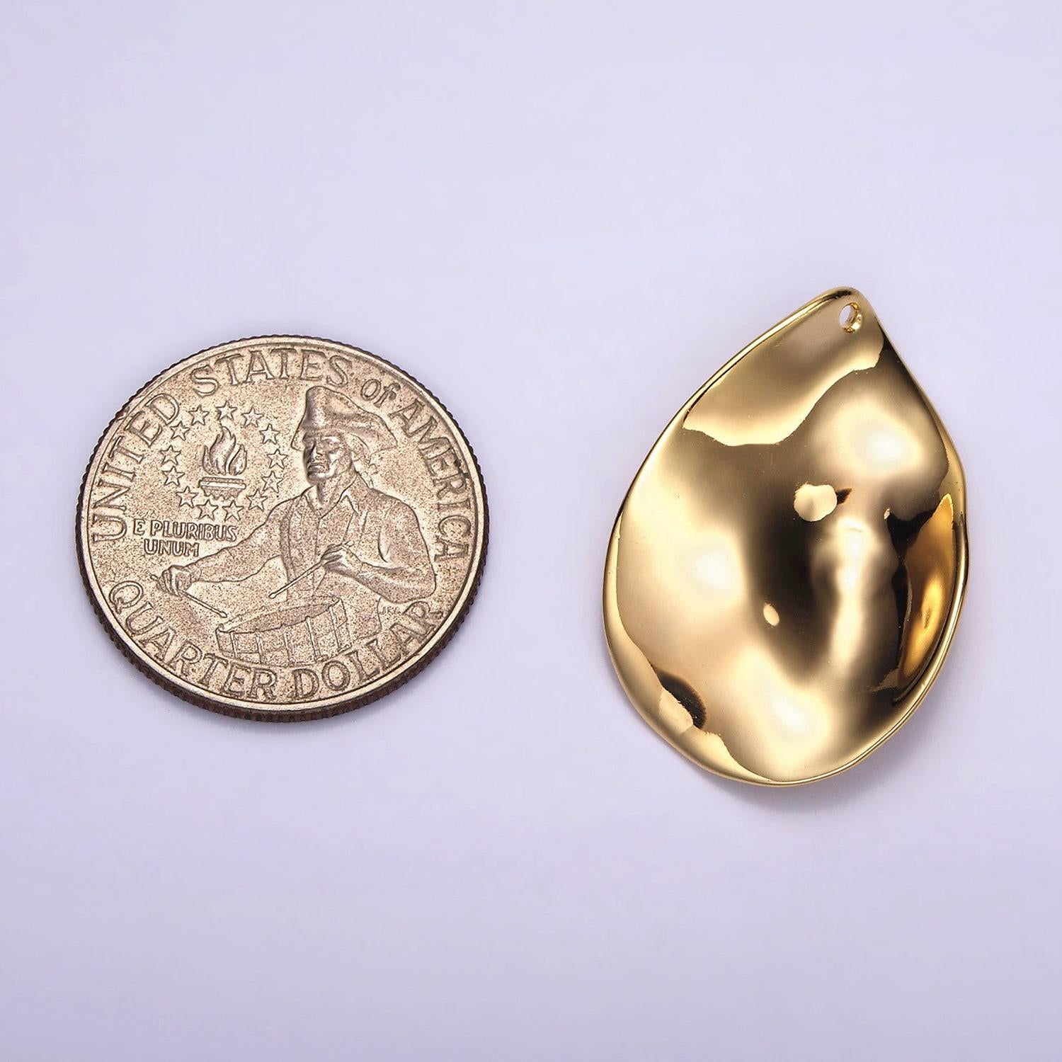 14k gold filled geometric hammered teardrop minimalist charm drill top hole for necklace pendant modern jewelry | ac869