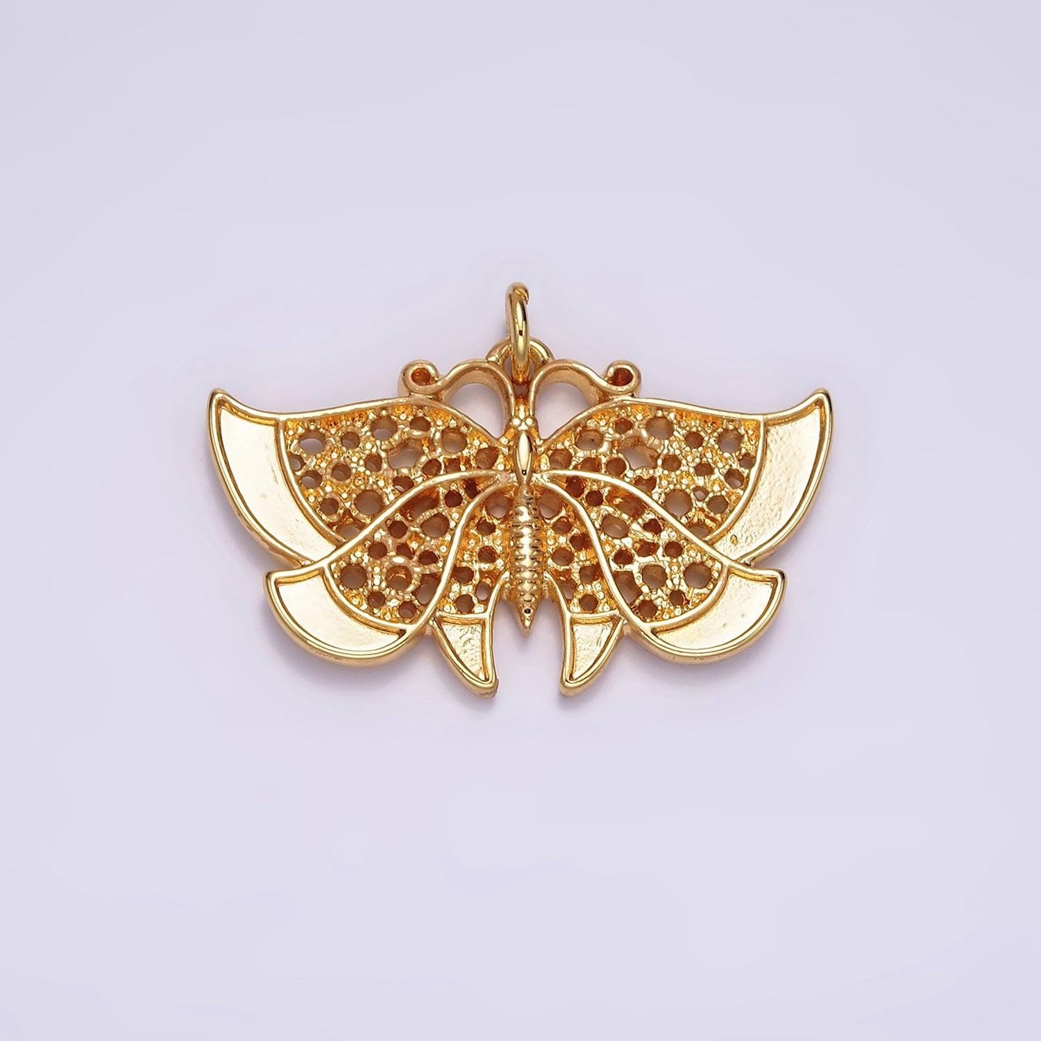 24k gold filled 20mm antenna butterfly open round dotted wings insect animal charm | ac863