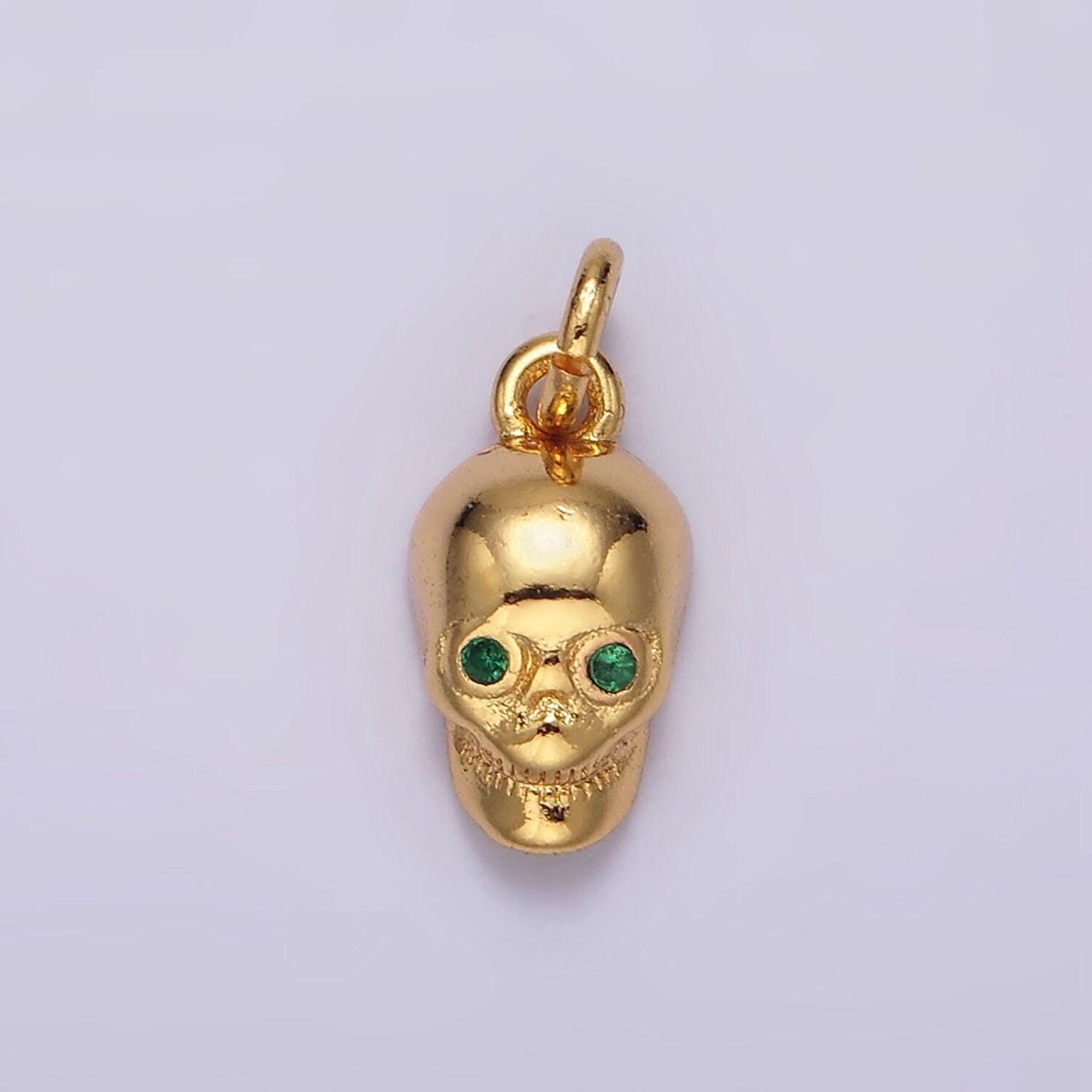 16k gold filled green cz eyed skeleton skull charm | ac850