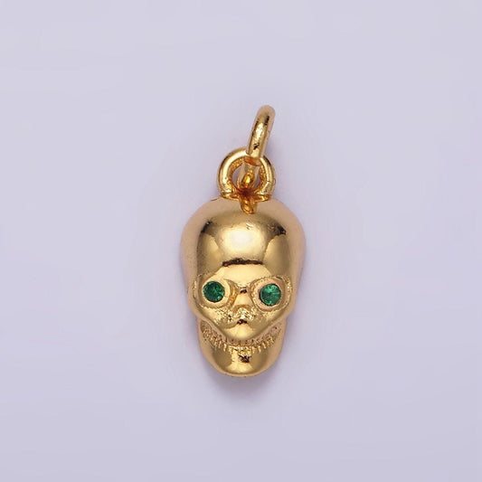 16k gold filled green cz eyed skeleton skull charm | ac850