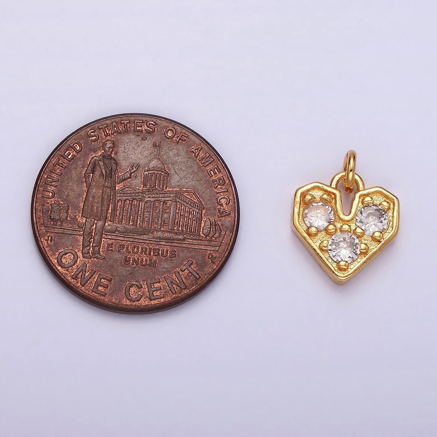 16k gold filled triple clear cz heart add-on charm | ac848