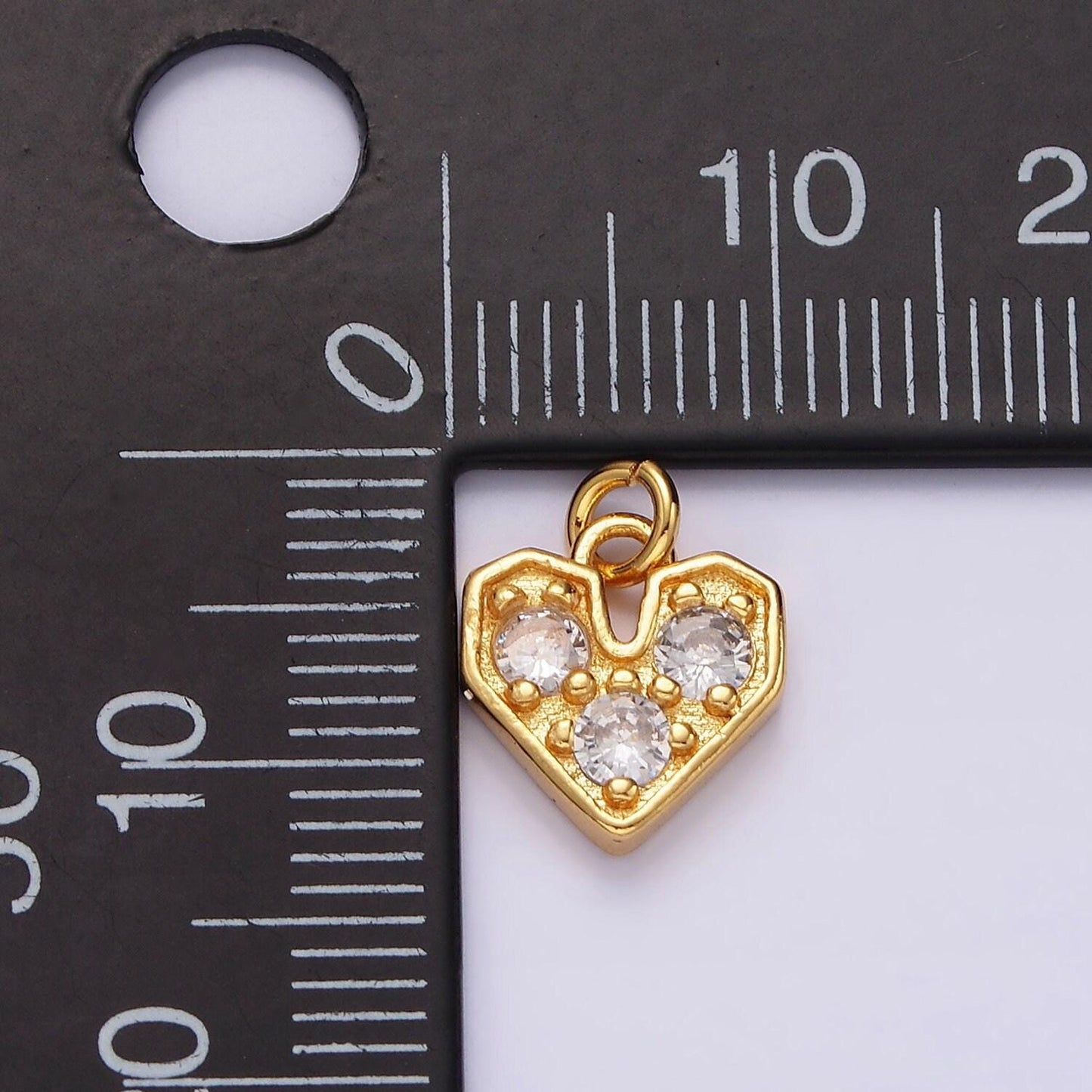 16k gold filled triple clear cz heart add-on charm | ac848