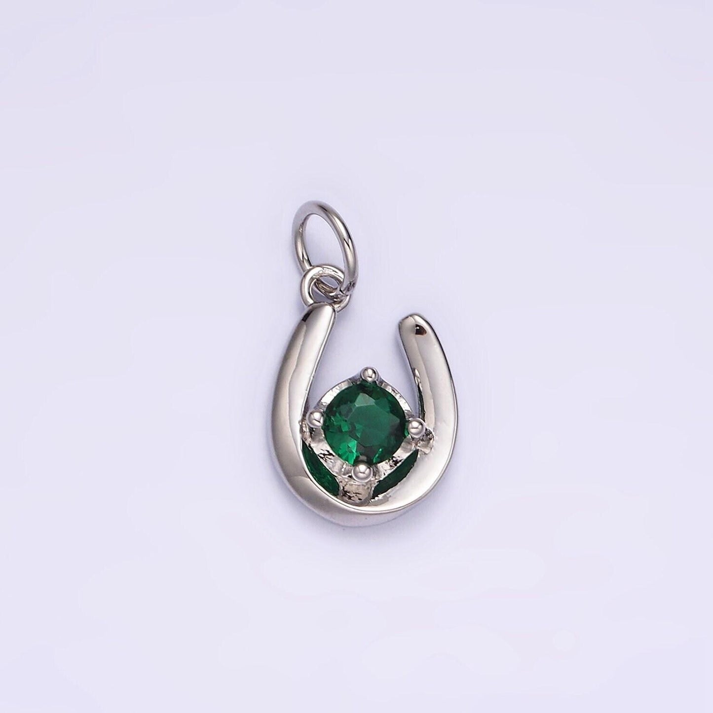 14k gold filled clear, green, red cz lucky u horseshoe charm in gold & silver | ac827 - ac832