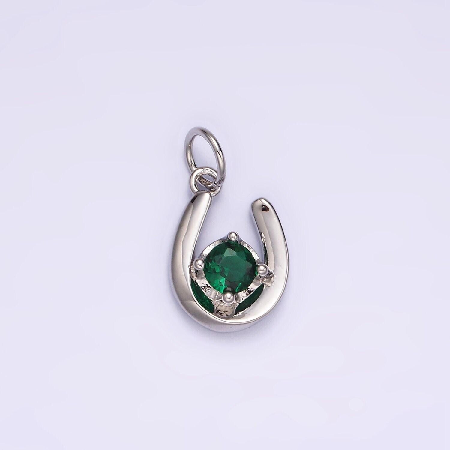 14k gold filled clear, green, red cz lucky u horseshoe charm in gold & silver | ac827 - ac832