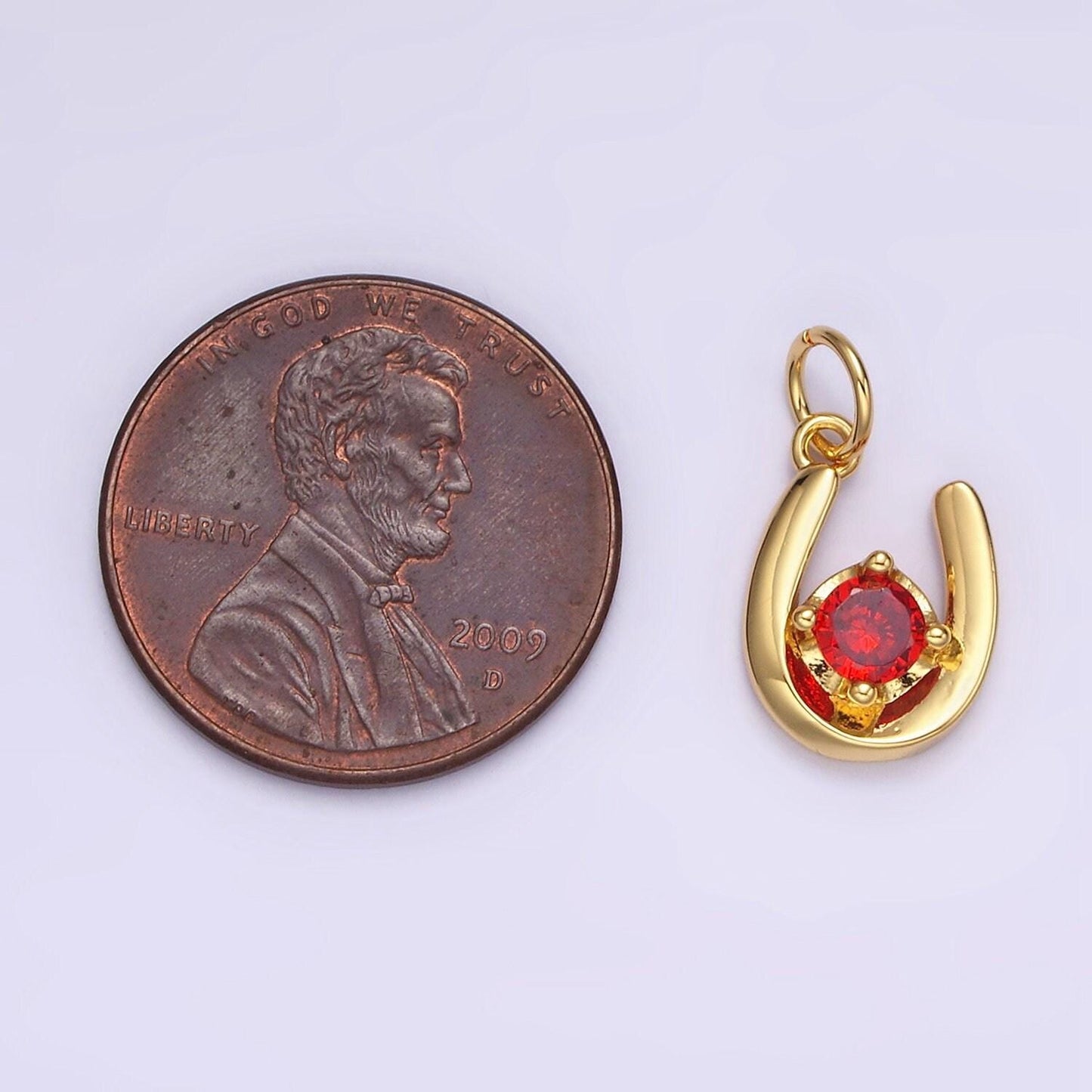 14k gold filled clear, green, red cz lucky u horseshoe charm in gold & silver | ac827 - ac832