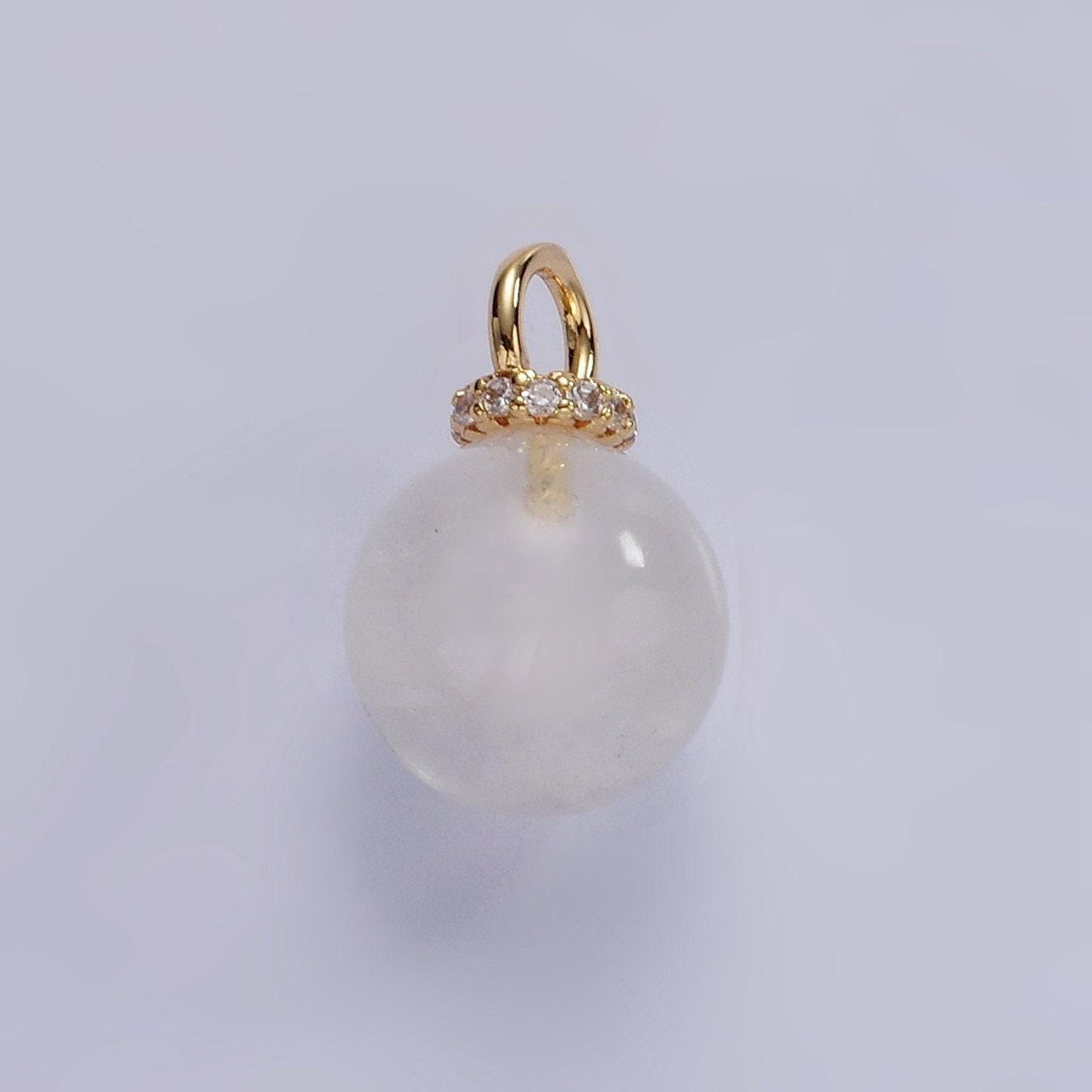 14k gold filled 12.5mm round natural gemstone micro paved cz drop personalized pendant | ac799 - ac804