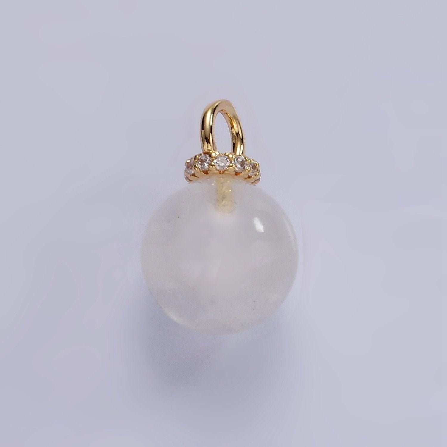 14k gold filled 12.5mm round natural gemstone micro paved cz drop personalized pendant | ac799 - ac804