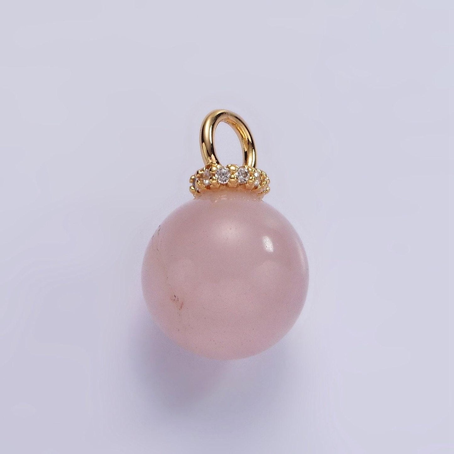 14k gold filled 12.5mm round natural gemstone micro paved cz drop personalized pendant | ac799 - ac804