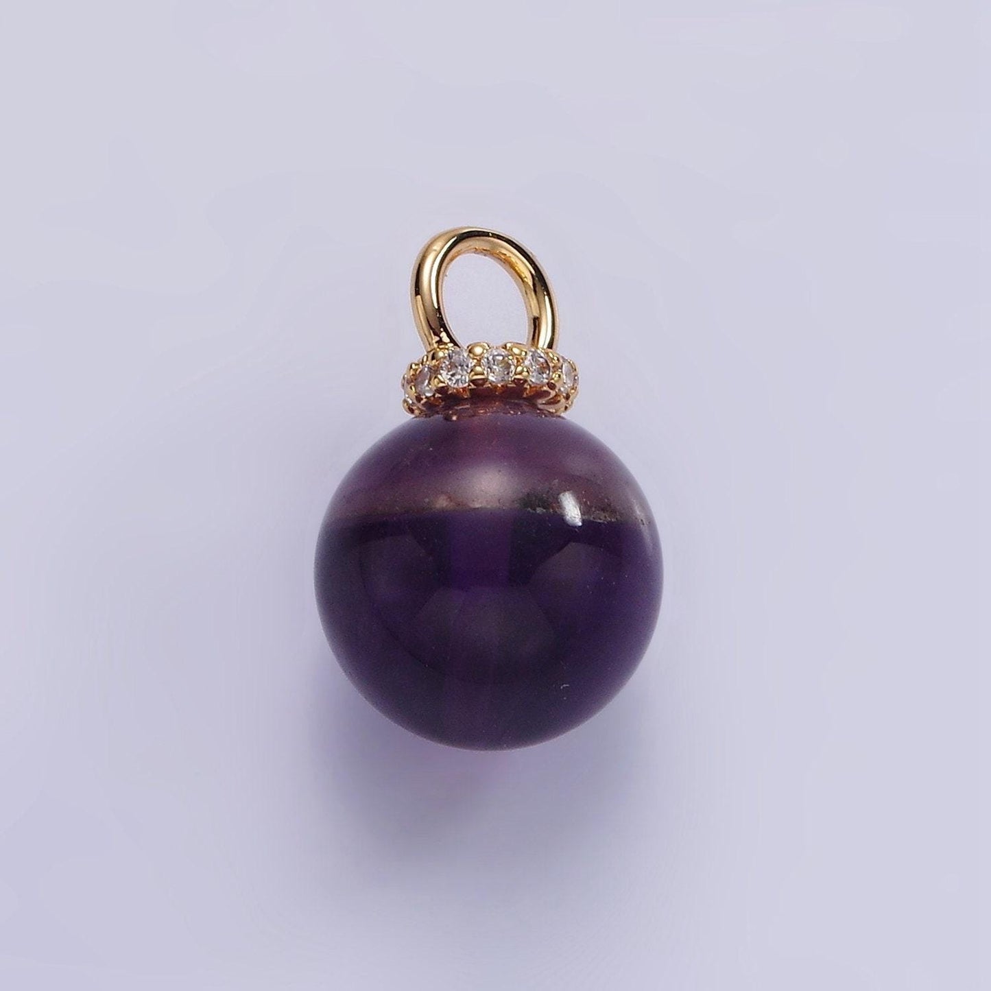 14k gold filled 12.5mm round natural gemstone micro paved cz drop personalized pendant | ac799 - ac804