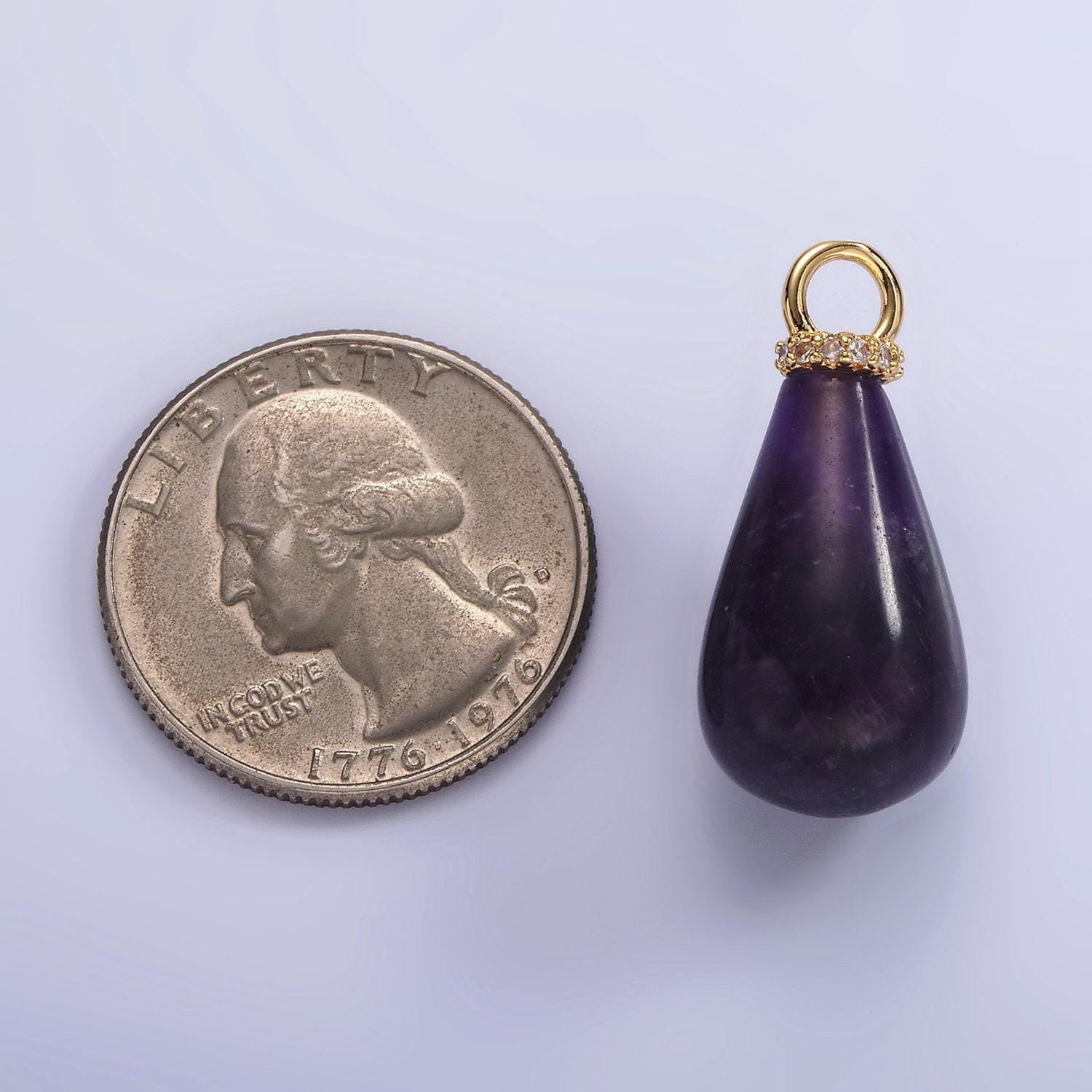 14k gold filled onyx, lapis lazuli, clear quartz, amethyst, howlite teardrop micro paved cz drop pendant | ac793 - ac797