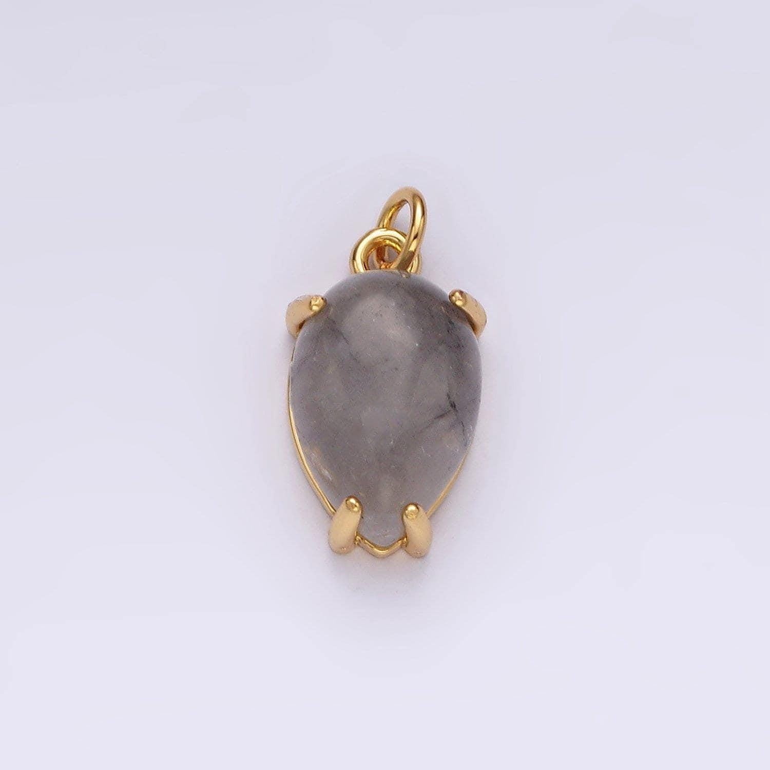 14k gold filled 16.5mm teardrop grey agate gemstone charm | ac786
