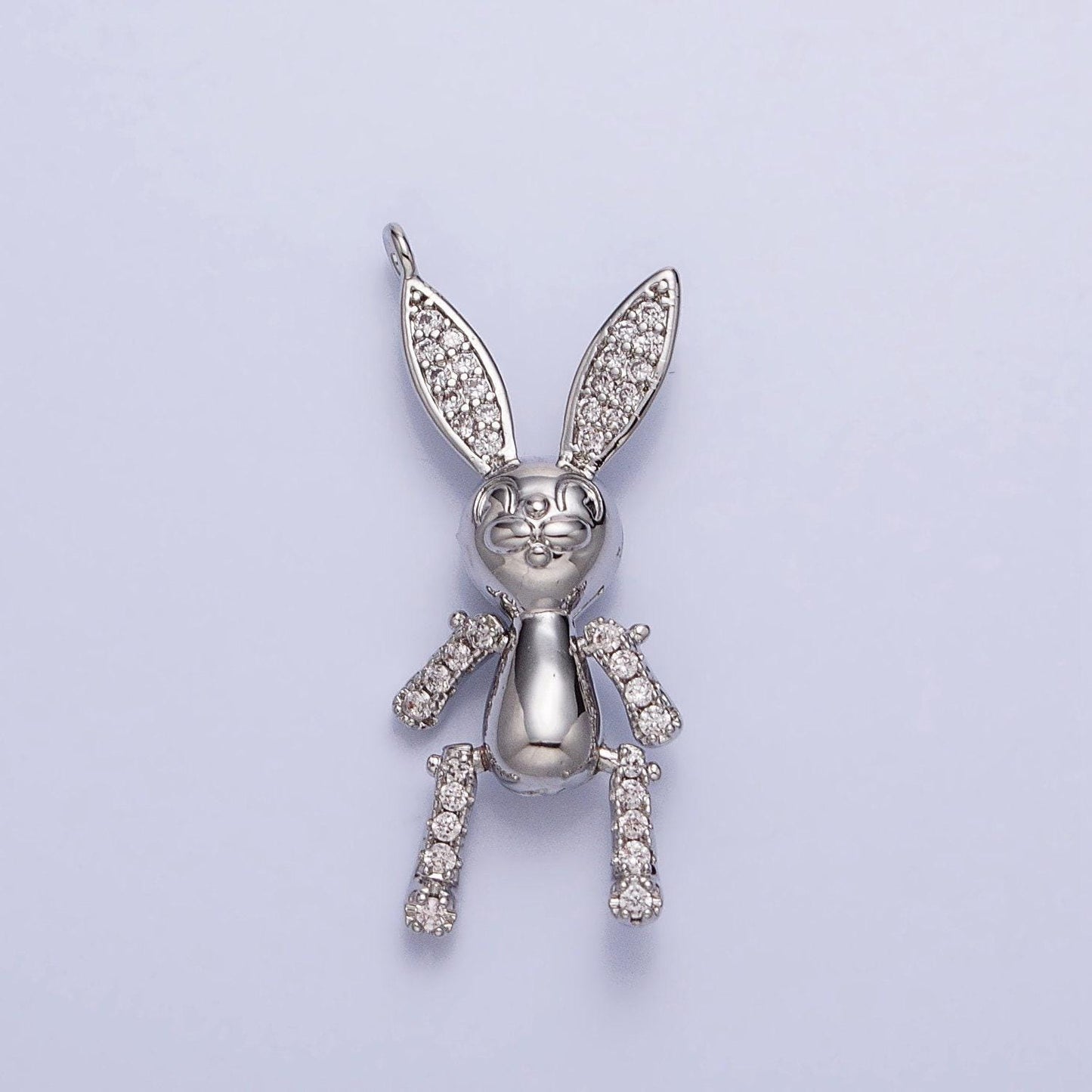 Dainty gold cz easter rabbit pendant 3d bunny charm silver gold plated dangle charm for easter jewelry inspired charm ac779