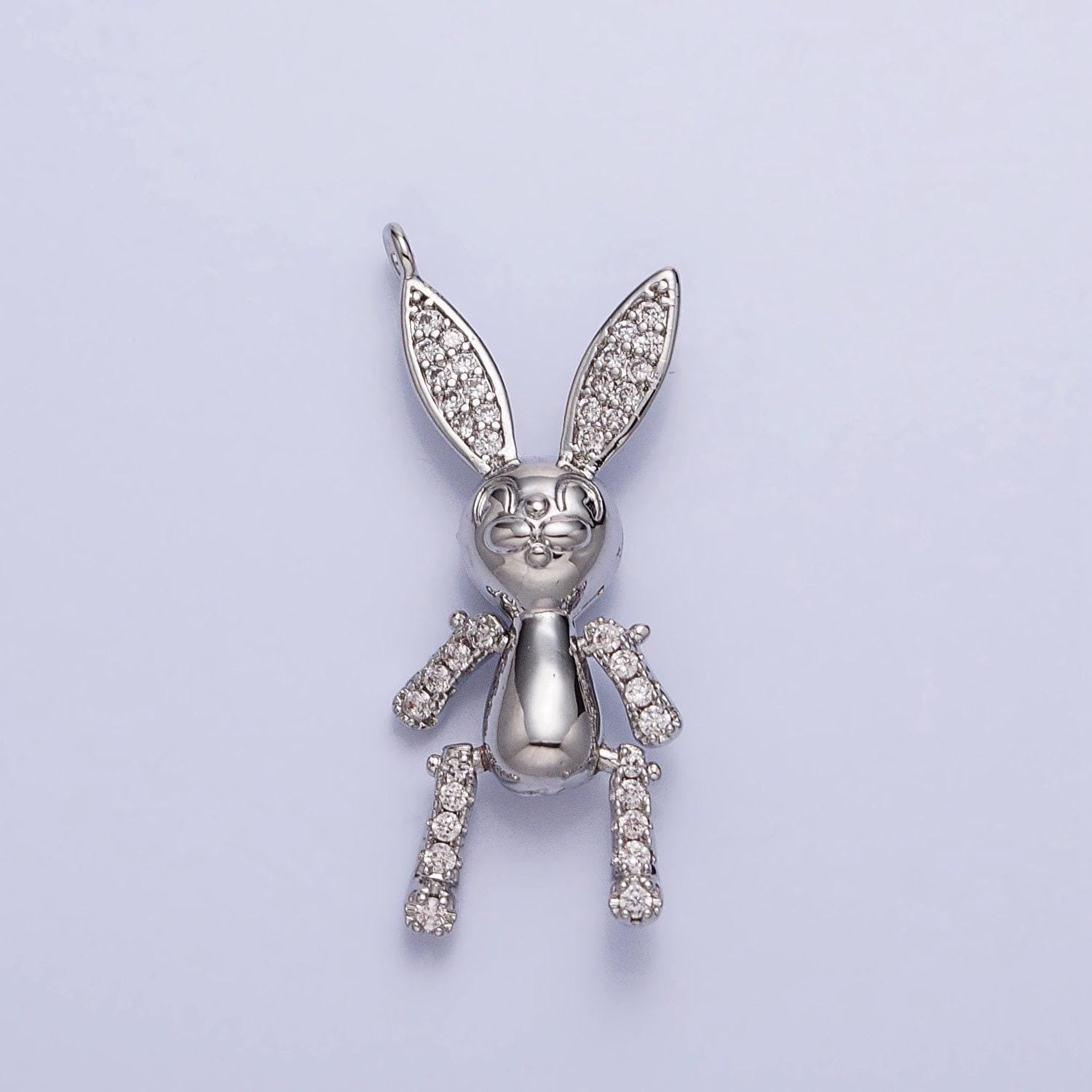 Dainty gold cz easter rabbit pendant 3d bunny charm silver gold plated dangle charm for easter jewelry inspired charm ac779