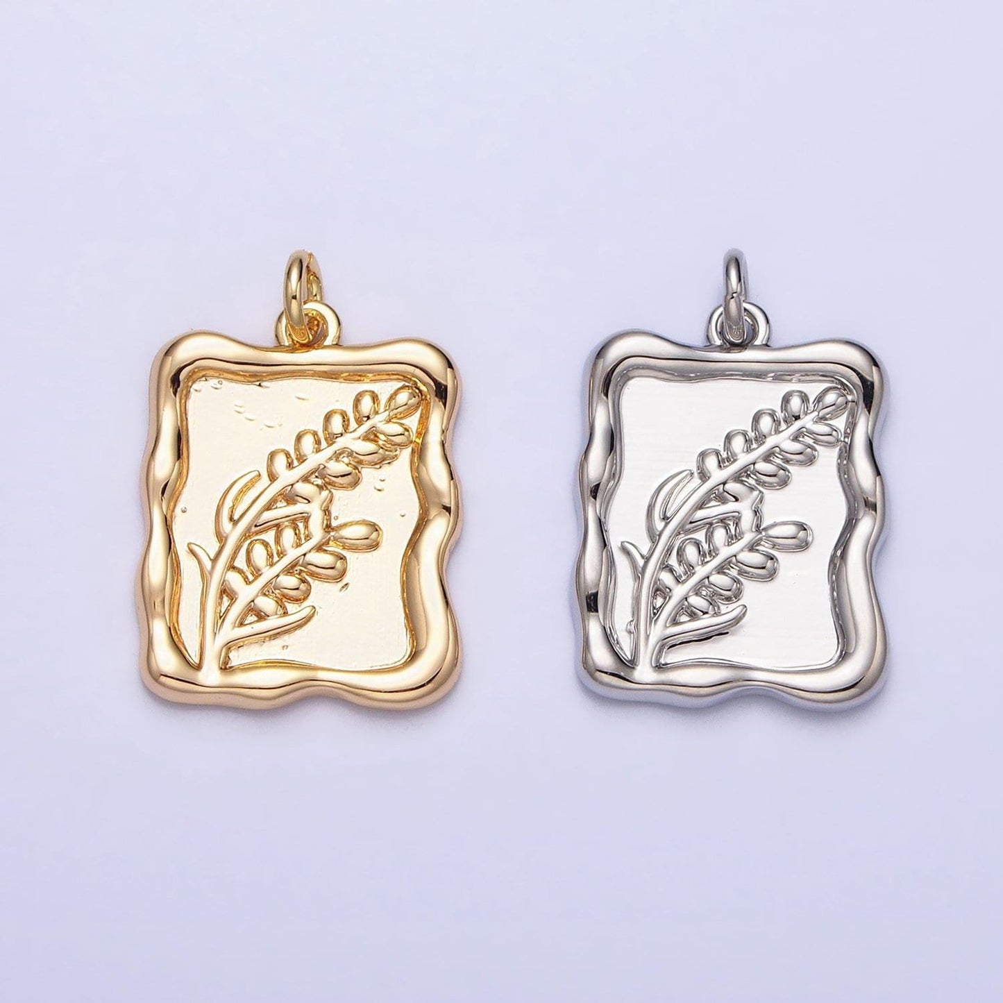 Gold lavender flower dainty minimalist charm square gold floral charm for bracelet necklace earring component ac775