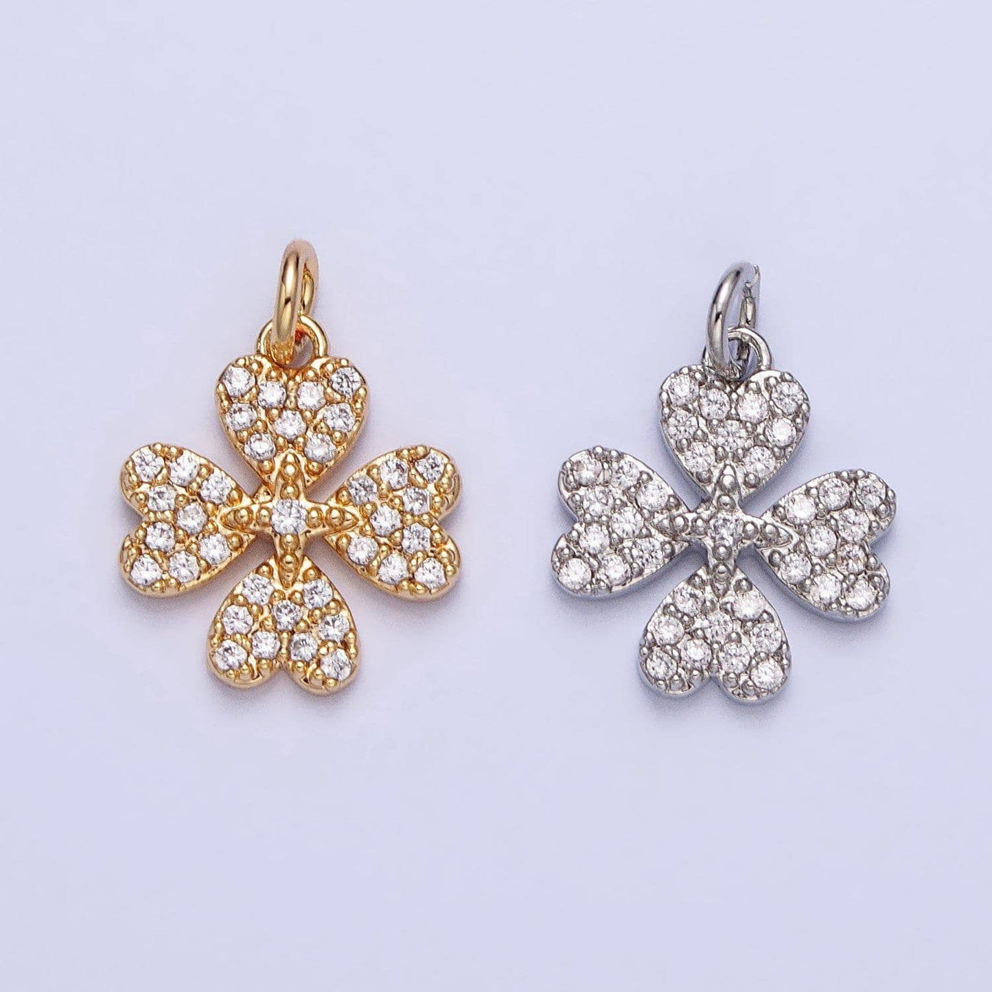 Mini gold quatrefoil clover charm gold plated over brass lead nickel free micro pave cz quatrefoil four-leaf clover lucky pendant ac769