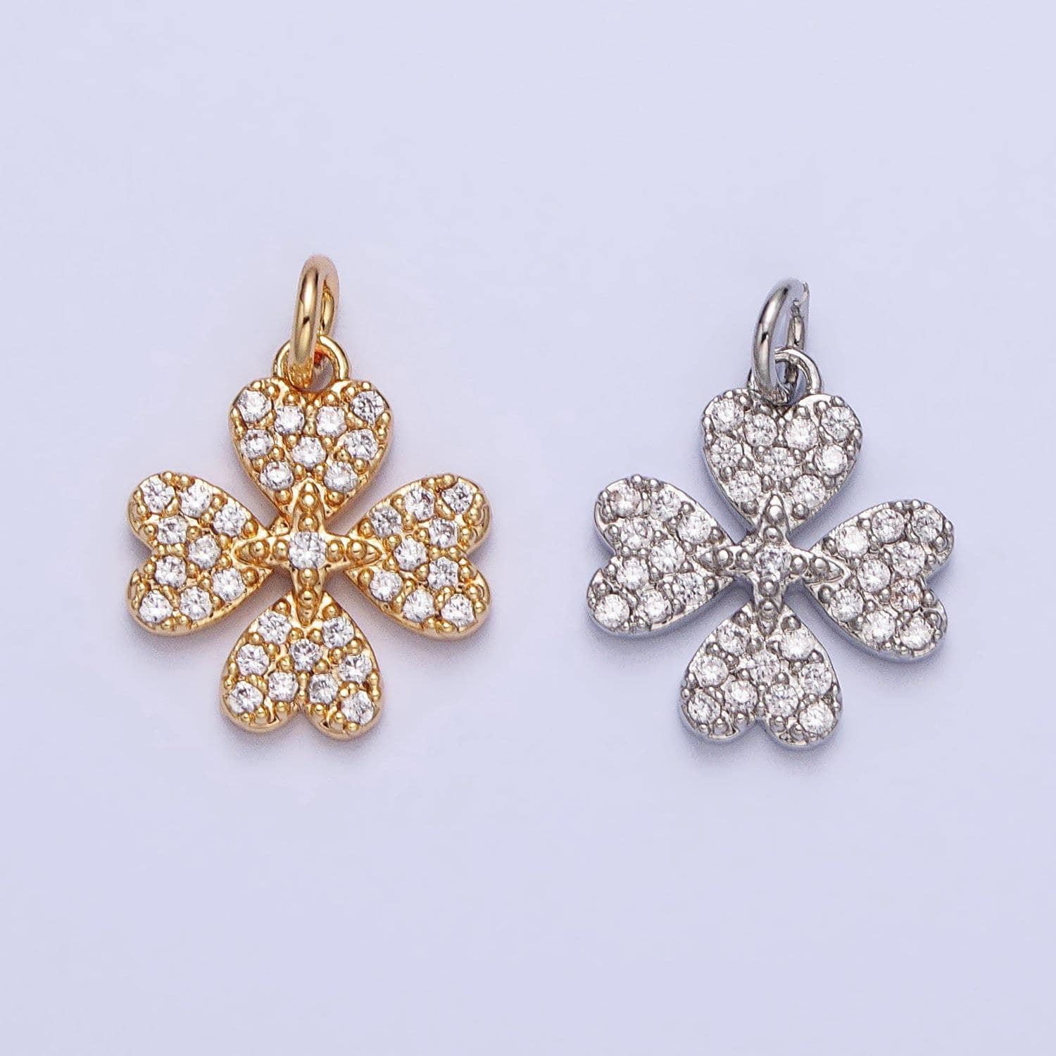 Mini gold quatrefoil clover charm gold plated over brass lead nickel free micro pave cz quatrefoil four-leaf clover lucky pendant ac769