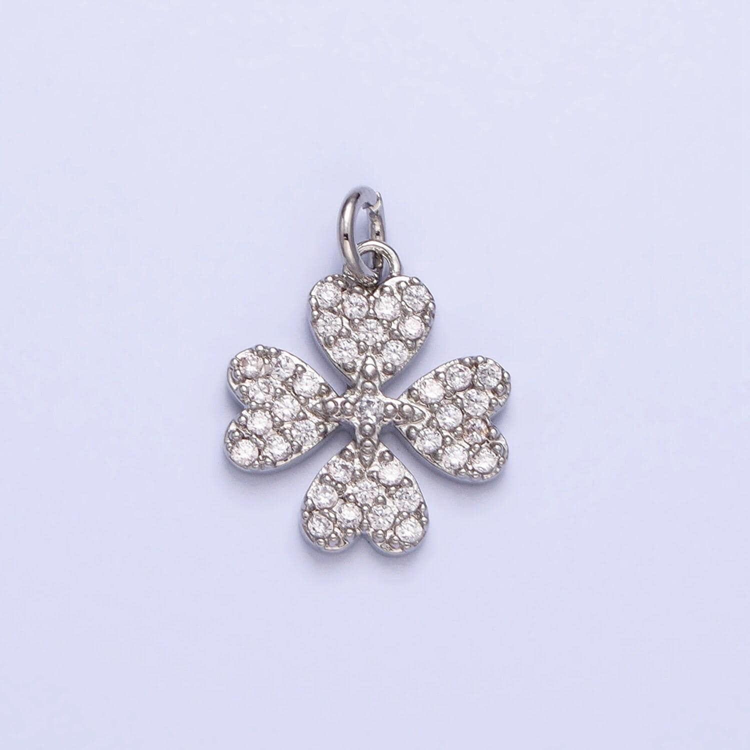 Mini gold quatrefoil clover charm gold plated over brass lead nickel free micro pave cz quatrefoil four-leaf clover lucky pendant ac769