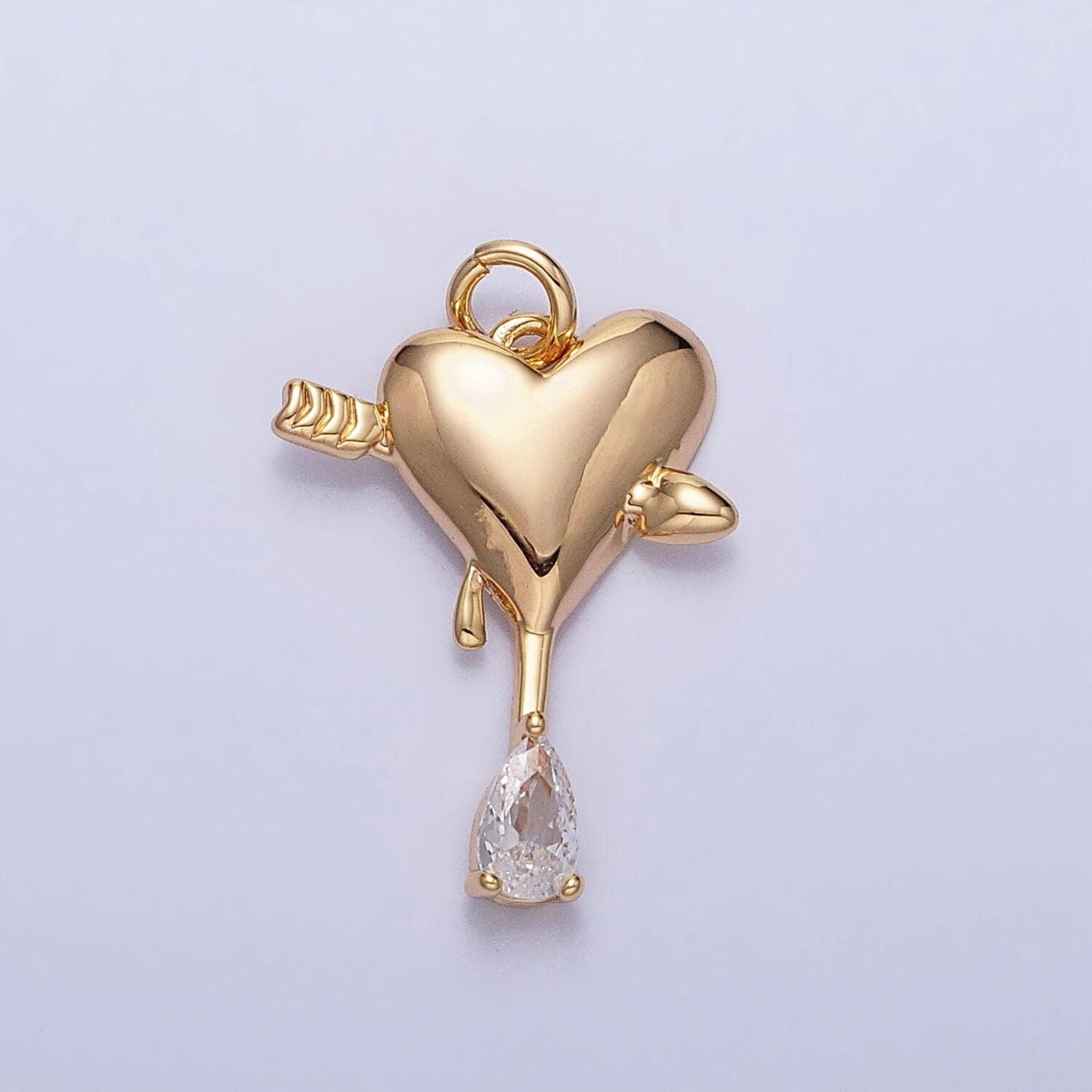 Gold, silver arrowed heart drippings blood with clear teardrop cz add-on charm | ac763 ac764