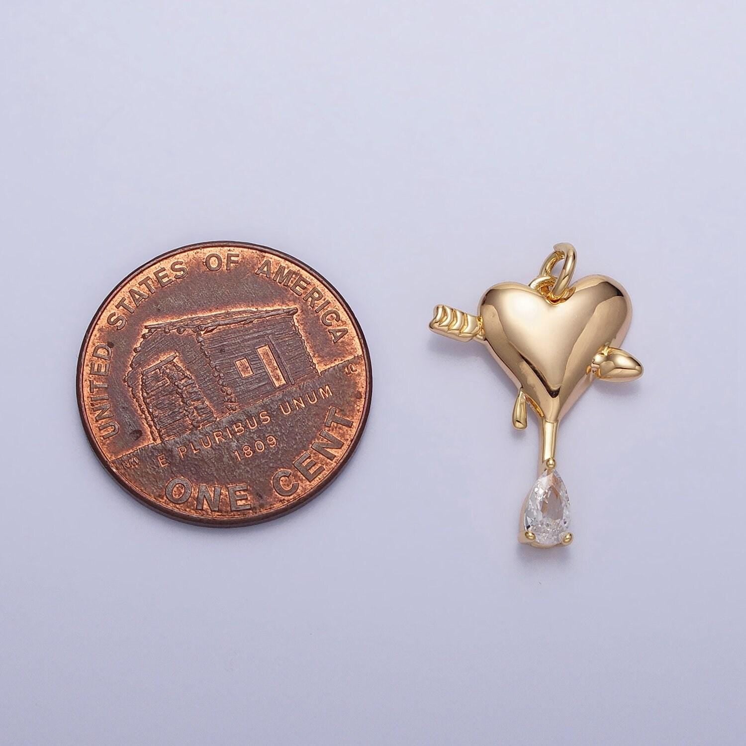 Gold, silver arrowed heart drippings blood with clear teardrop cz add-on charm | ac763 ac764
