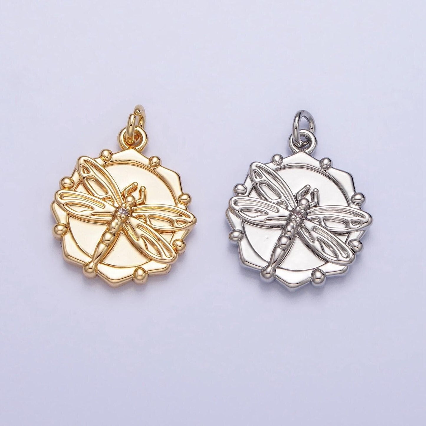 Dainty gold dragonfly charm, 16k gold plated brass insect pendant for bracelet necklace earring component ac757