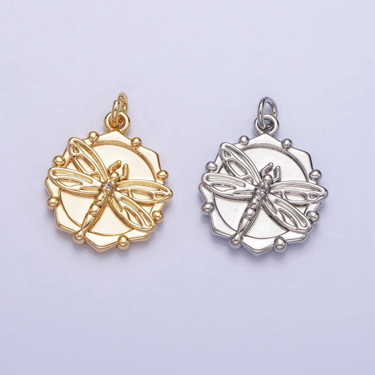 Dainty gold dragonfly charm, 16k gold plated brass insect pendant for bracelet necklace earring component ac757