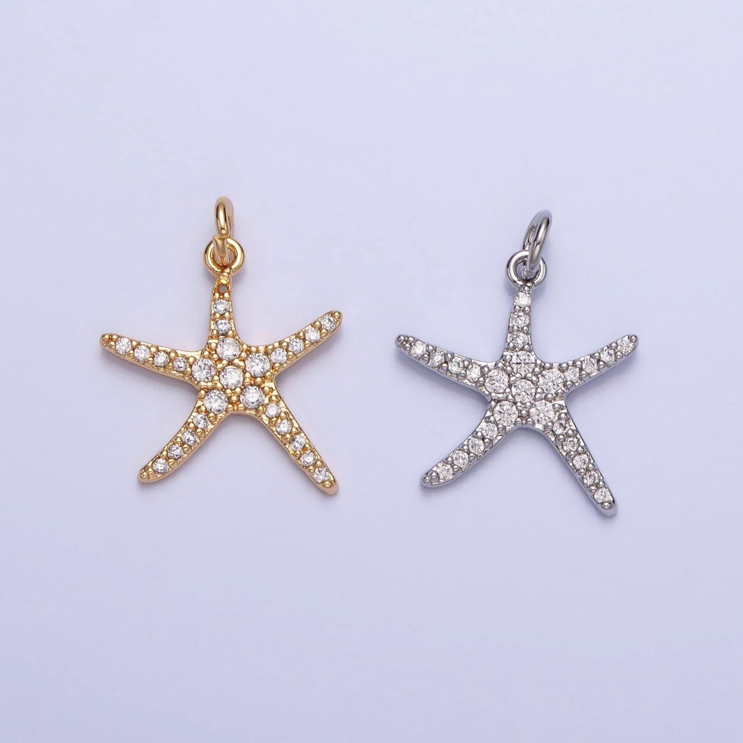 Gold plated starfish micro pave cz clear stone pendant minimalistic animal star fish dainty crystal cz charm | ac-749