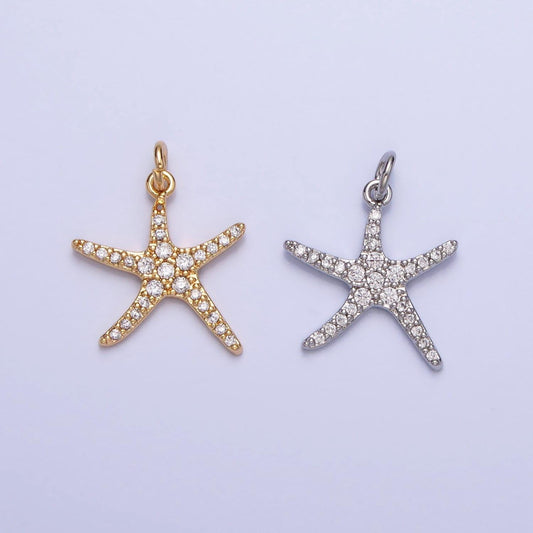 Gold plated starfish micro pave cz clear stone pendant minimalistic animal star fish dainty crystal cz charm | ac-749
