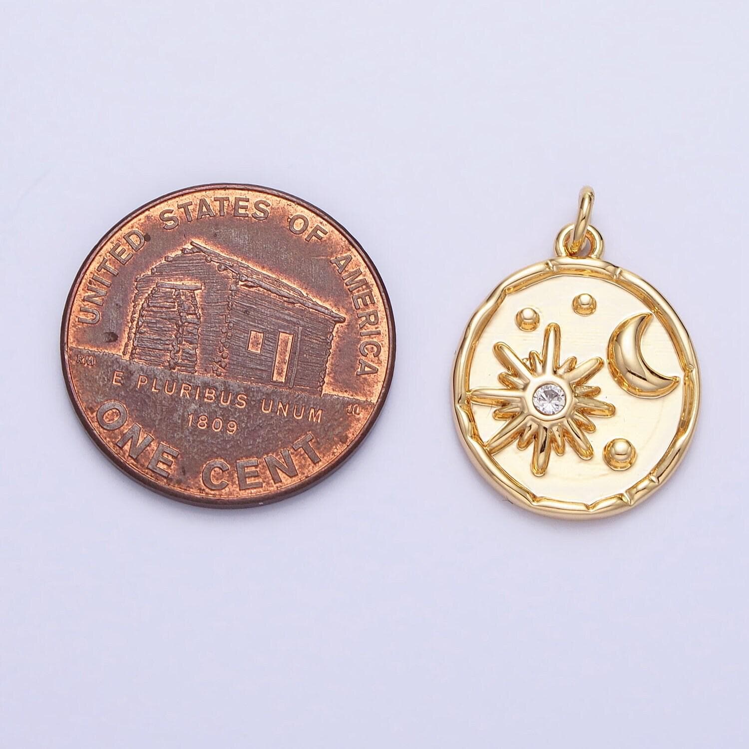 Dainty gold sun with moon in coin charm silver celestial jewelry ac755 ac756