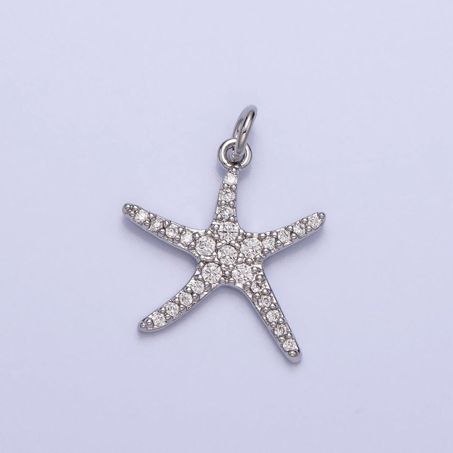 Gold plated starfish micro pave cz clear stone pendant minimalistic animal star fish dainty crystal cz charm | ac-749