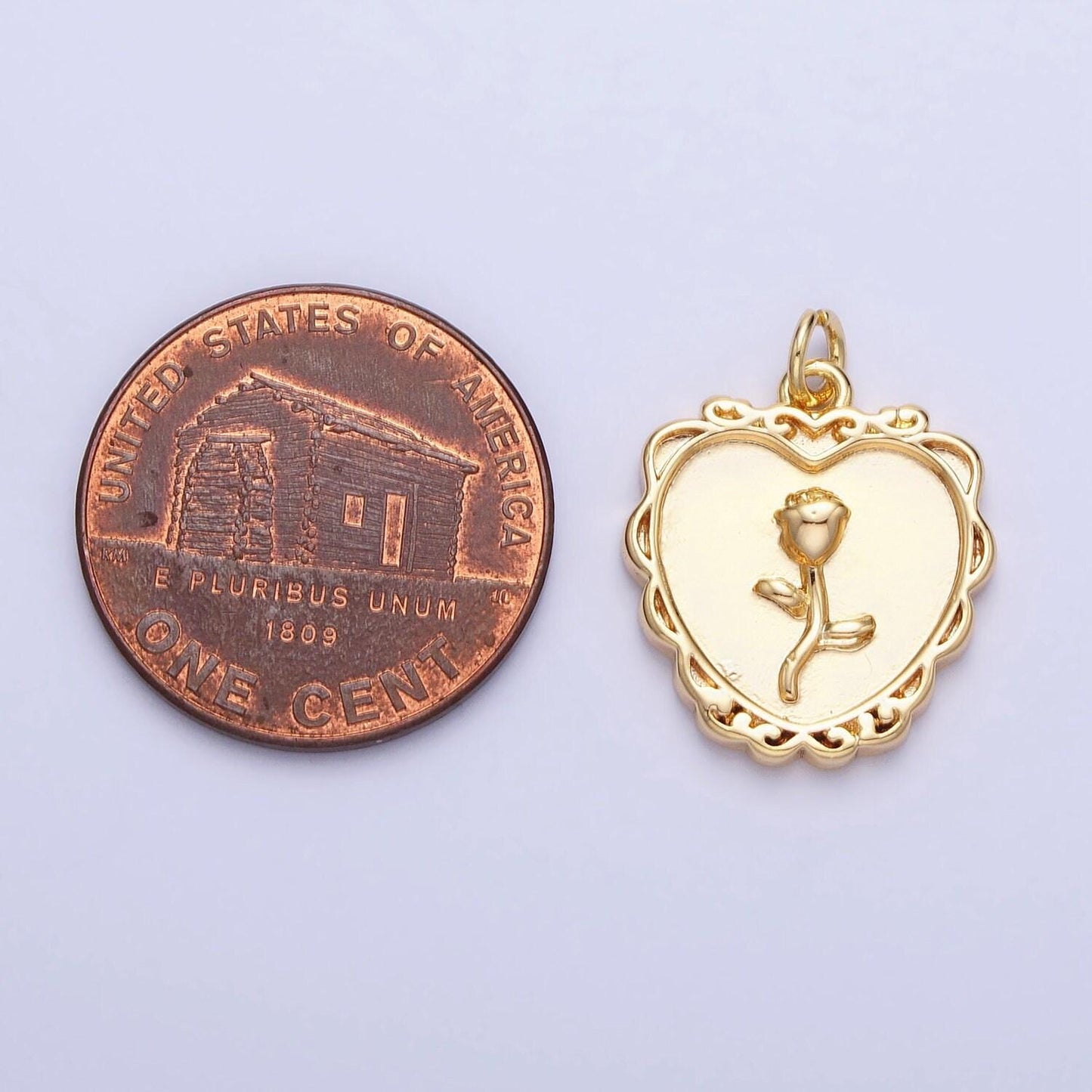 Mini gold rose charm in decorated heart frame for add on charm belle flower charm ac745