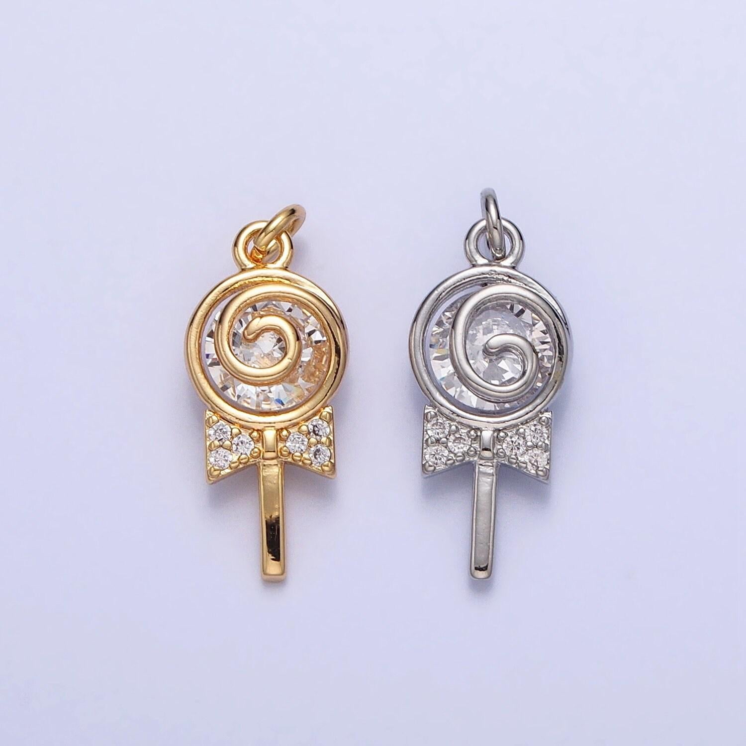 Mini gold lollipop charm silver candy charm bracelet charm, earring charm, necklace charm, sweety charm, lollipop candy charm