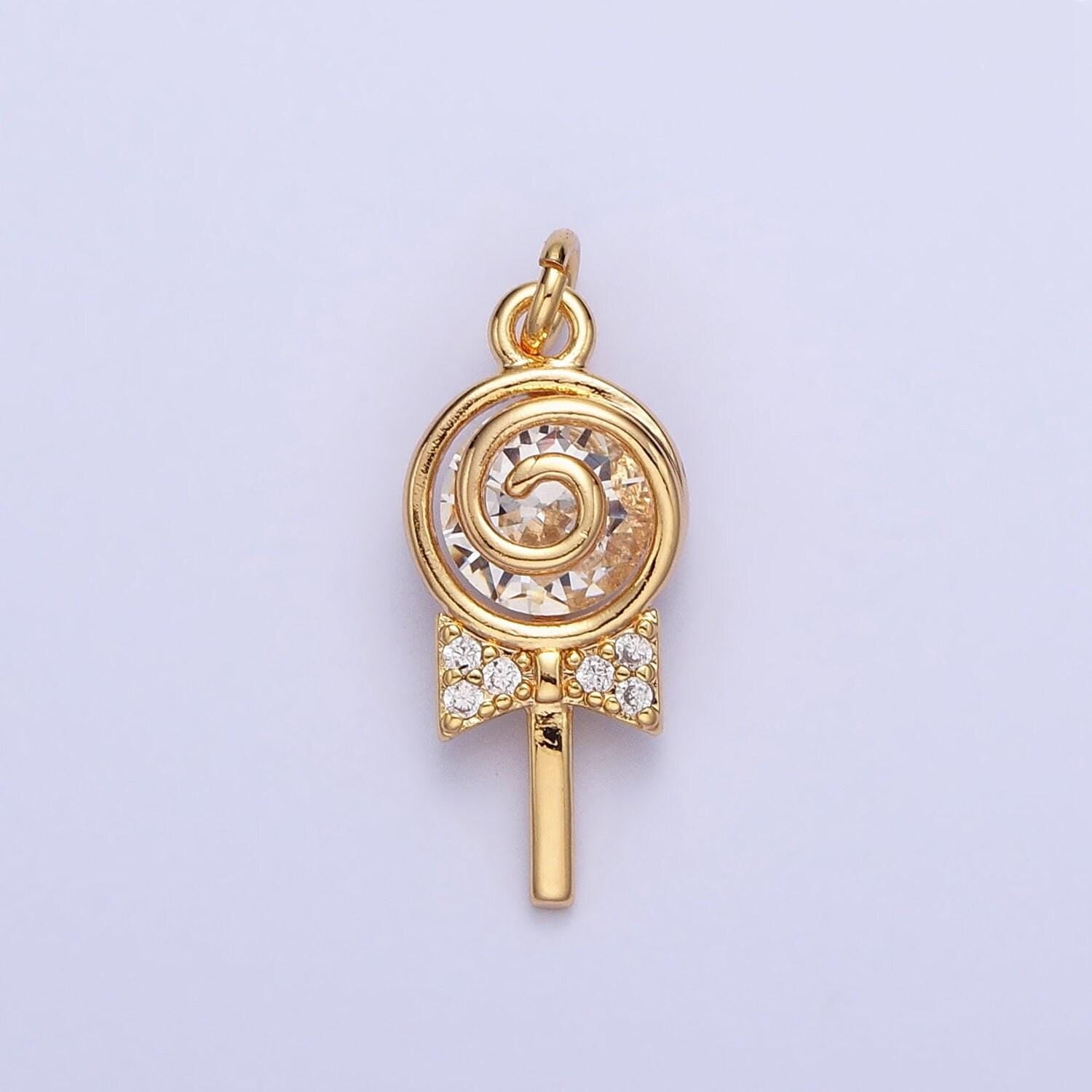Mini gold lollipop charm silver candy charm bracelet charm, earring charm, necklace charm, sweety charm, lollipop candy charm