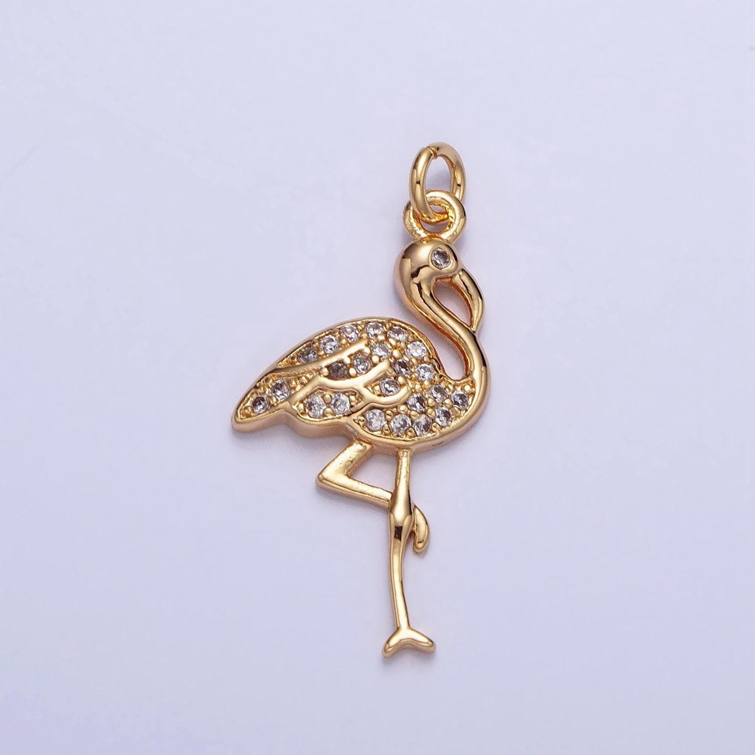 Mini gold flamingo charm silver micro pave bird zoo pendant ac731 ac732