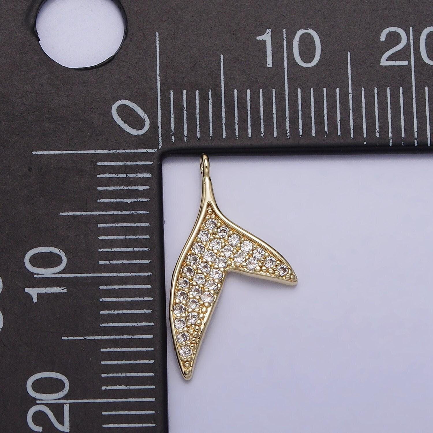 Cubic 14k gold filled whale tail charms, micro pave mermaid tail charm, animal charms, dolphin tail pendants for bracelet necklace ac727