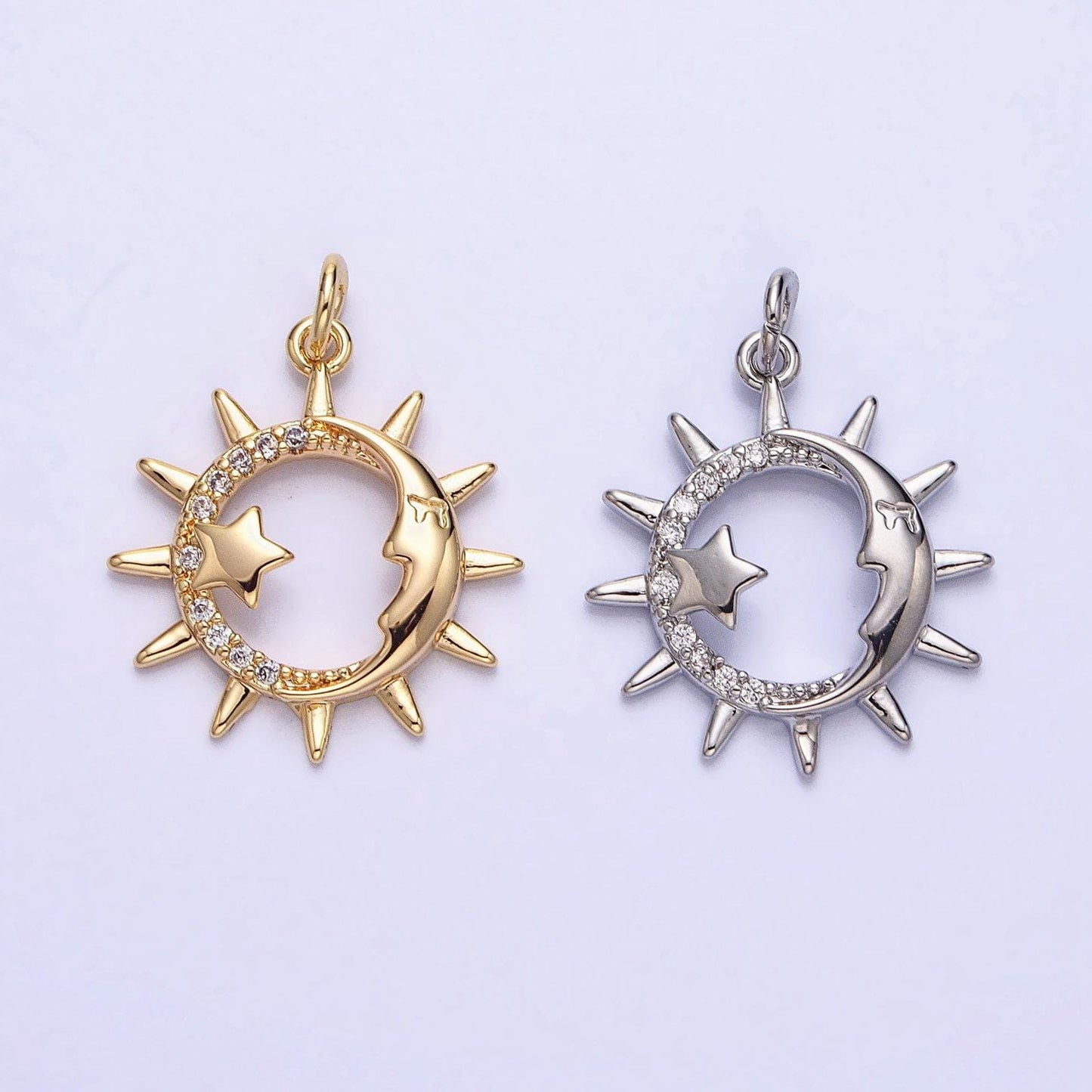 Dainty sun burst clear clearcubic zirconia charm pendant cz star celestial charm bracelet necklace earring supply ac711