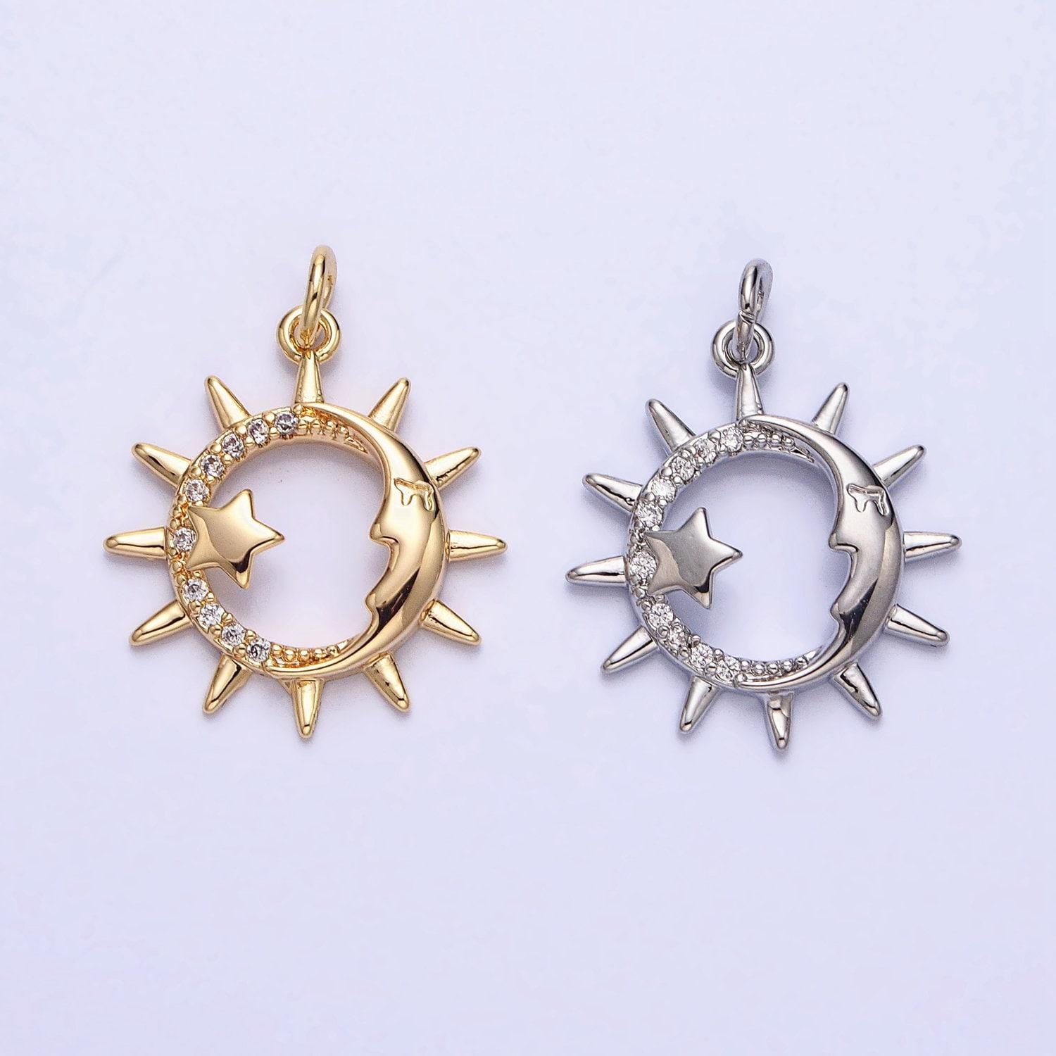 Dainty sun burst clear clearcubic zirconia charm pendant cz star celestial charm bracelet necklace earring supply ac711