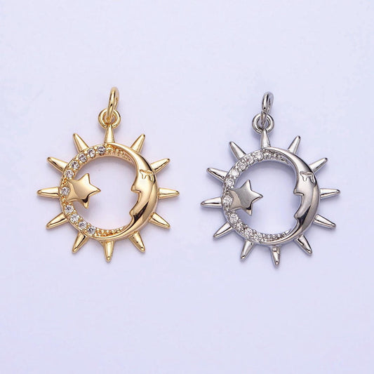 Dainty sun burst clear clearcubic zirconia charm pendant cz star celestial charm bracelet necklace earring supply ac711