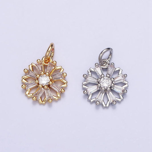 Luxury elegant flower cz charm mini gold, silver clear baguette cubic zirconia add-on charm | ac701 ac702