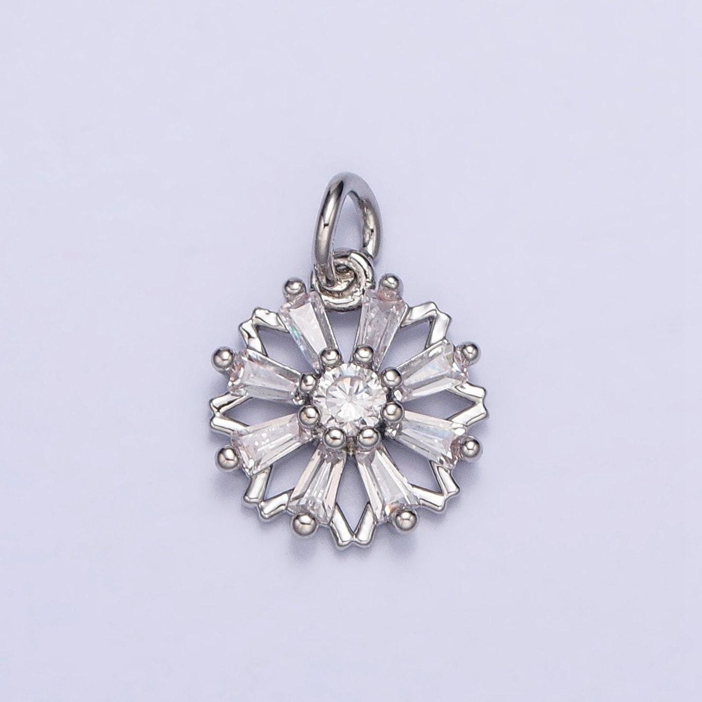 Luxury elegant flower cz charm mini gold, silver clear baguette cubic zirconia add-on charm | ac701 ac702