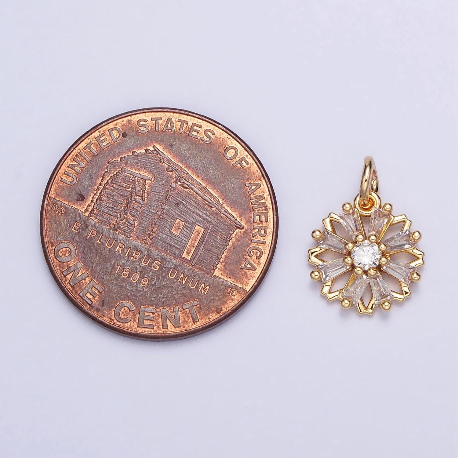 Luxury elegant flower cz charm mini gold, silver clear baguette cubic zirconia add-on charm | ac701 ac702