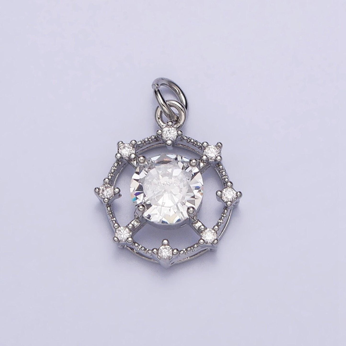 Gold, silver round solitaire clear cz stone wheel sun celestial geometric add-on charm | ac693 ac694