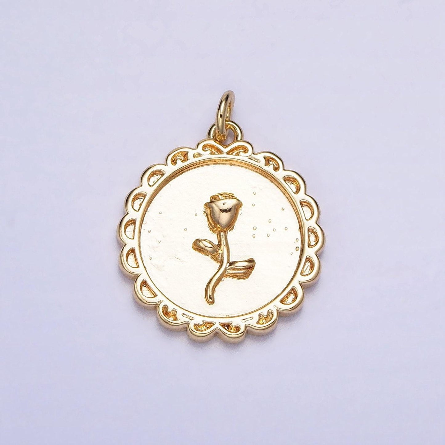 Mini gold rose charm in decorated circle round frame for add on charm belle flower charm ac687