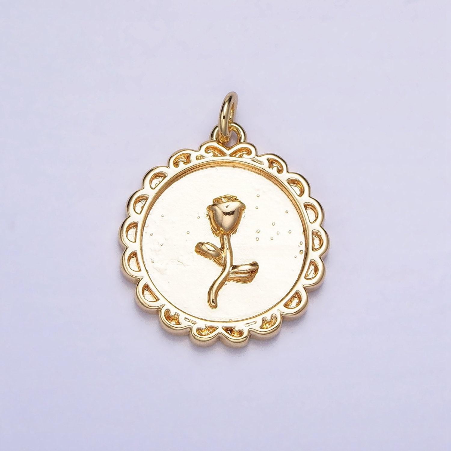 Mini gold rose charm in decorated circle round frame for add on charm belle flower charm ac687