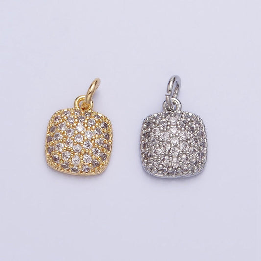 Mini gold, silver square rounded micro paved cz add-on charm for necklace bracelet earring component | ac683 ac684