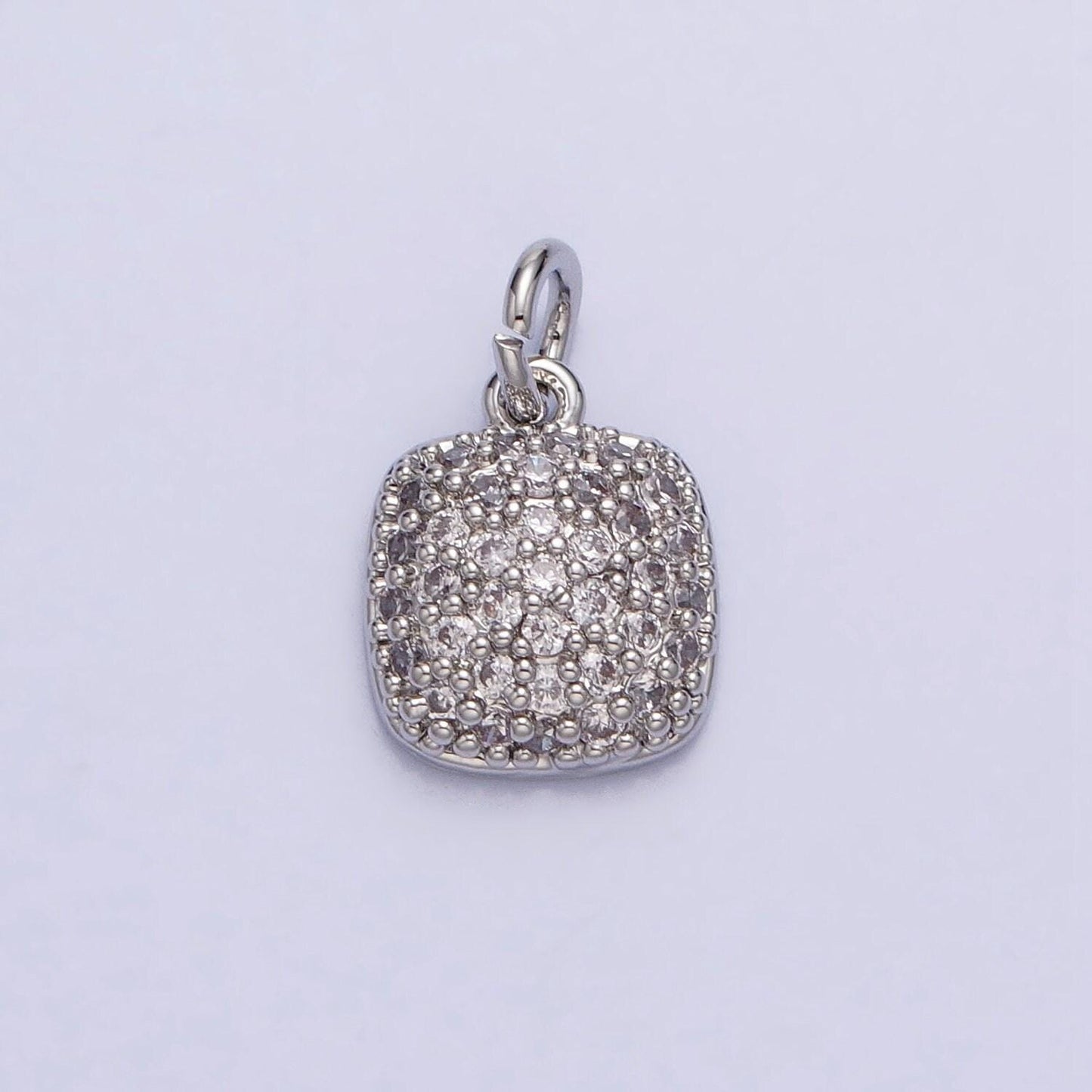 Mini gold, silver square rounded micro paved cz add-on charm for necklace bracelet earring component | ac683 ac684