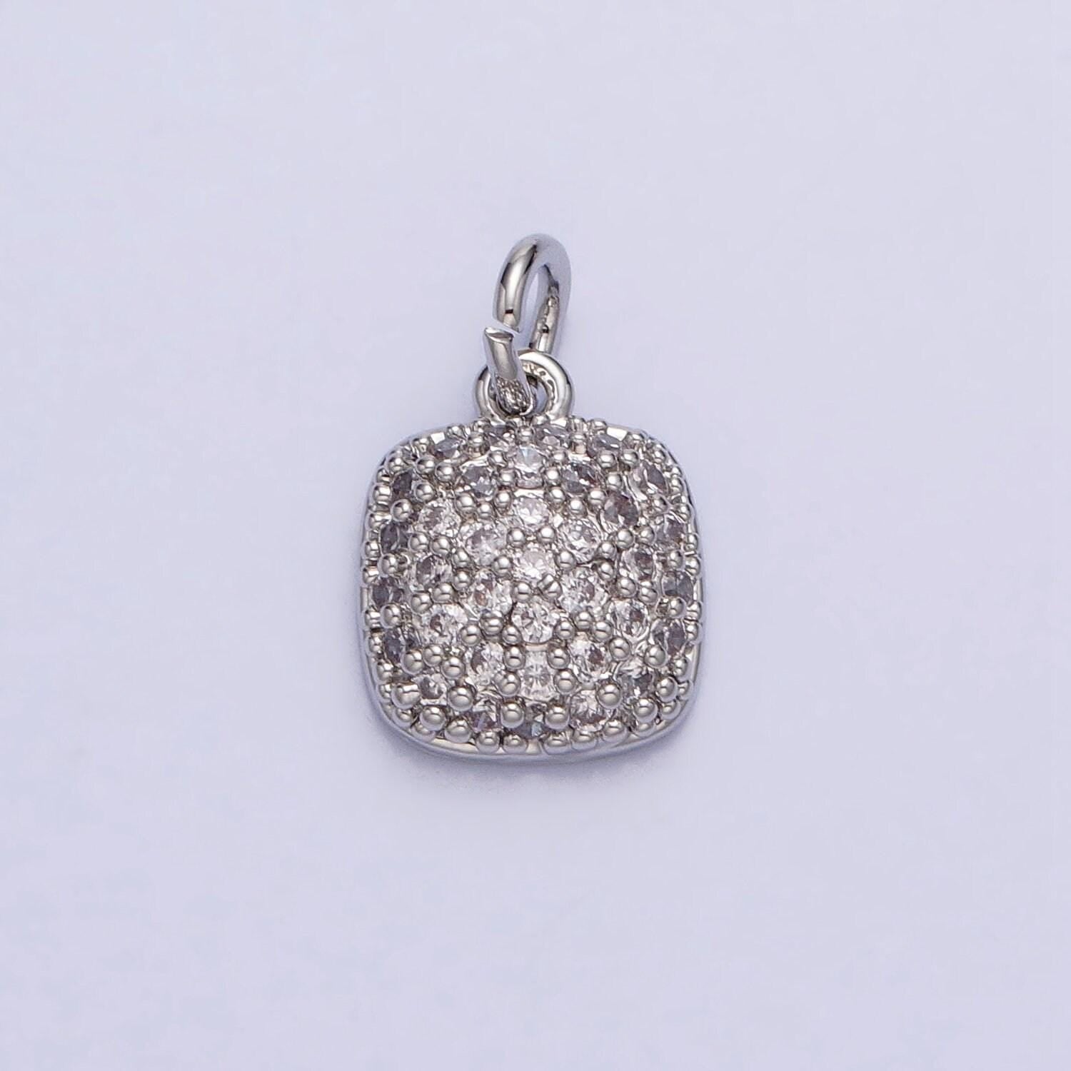 Mini gold, silver square rounded micro paved cz add-on charm for necklace bracelet earring component | ac683 ac684
