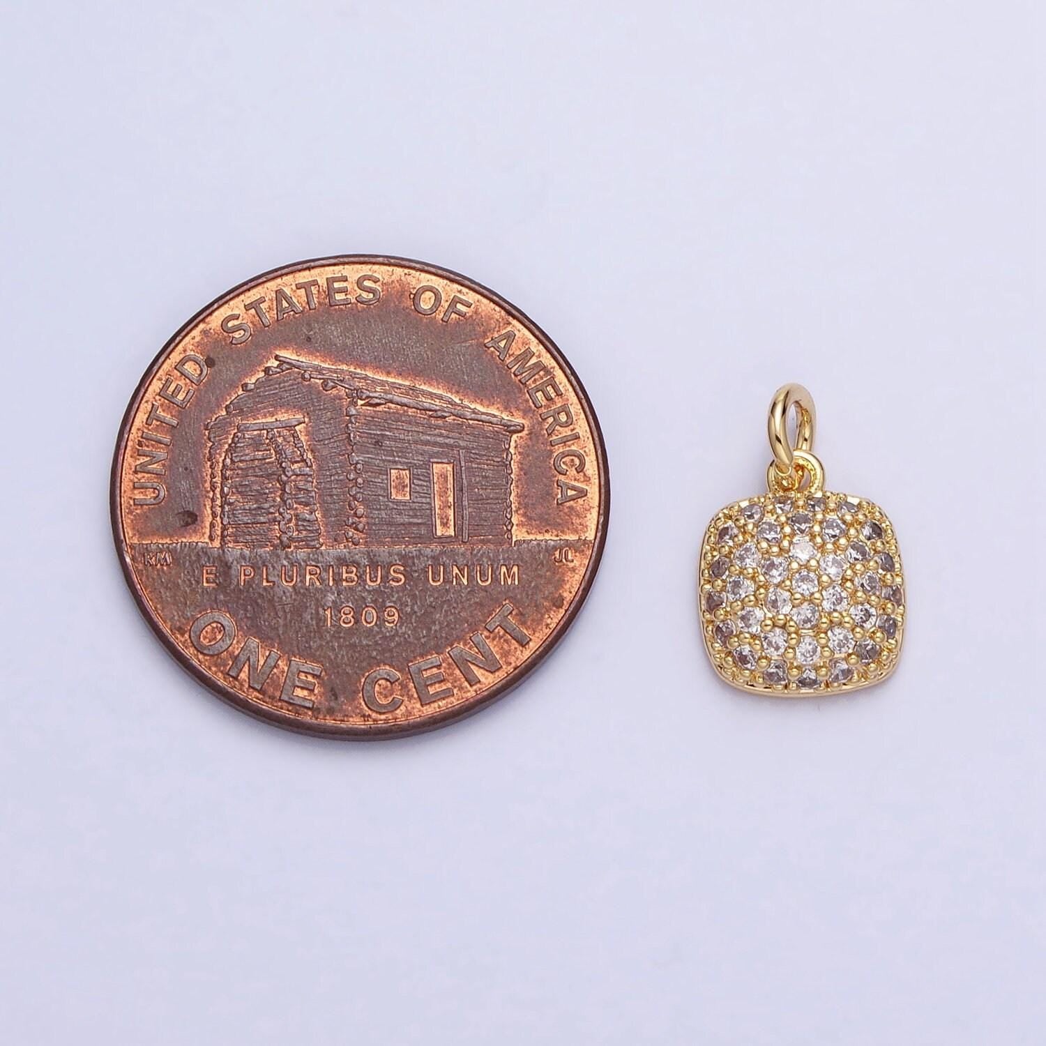 Mini gold, silver square rounded micro paved cz add-on charm for necklace bracelet earring component | ac683 ac684