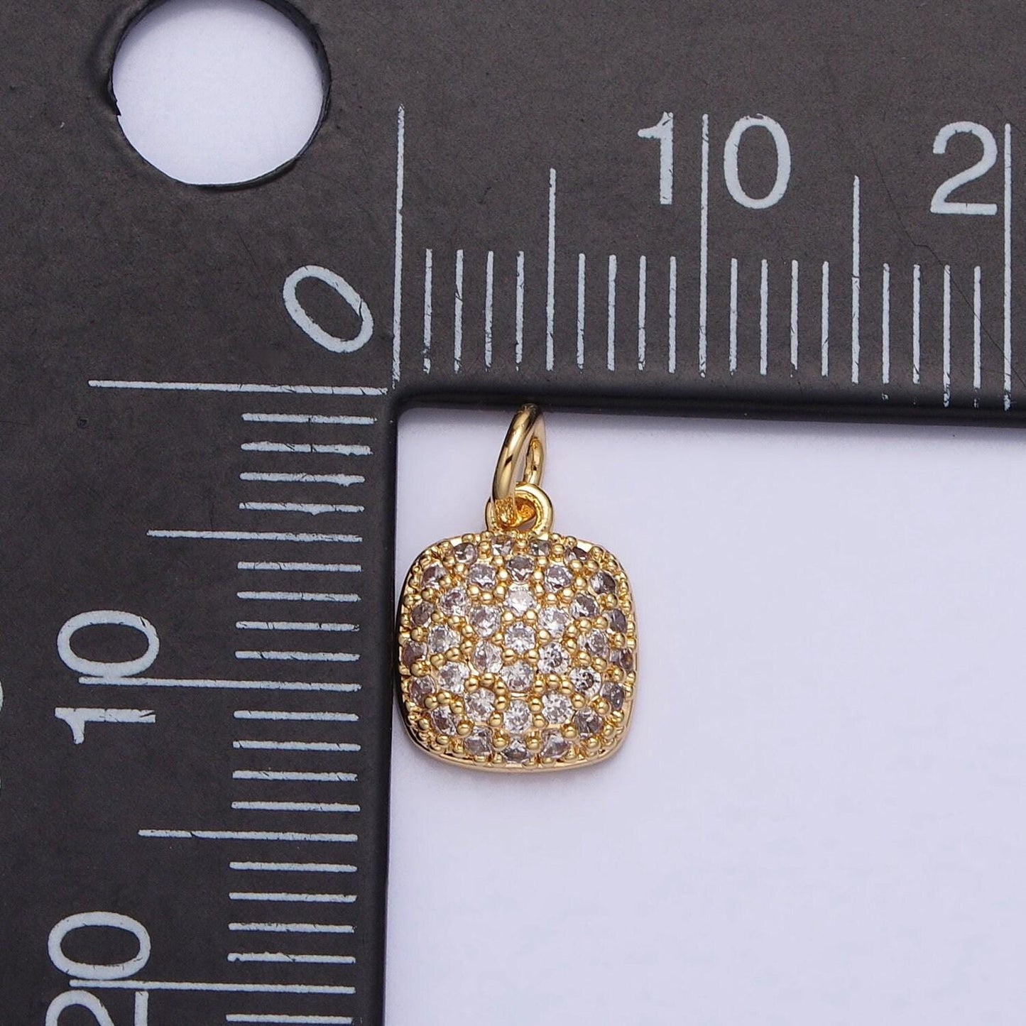 Mini gold, silver square rounded micro paved cz add-on charm for necklace bracelet earring component | ac683 ac684