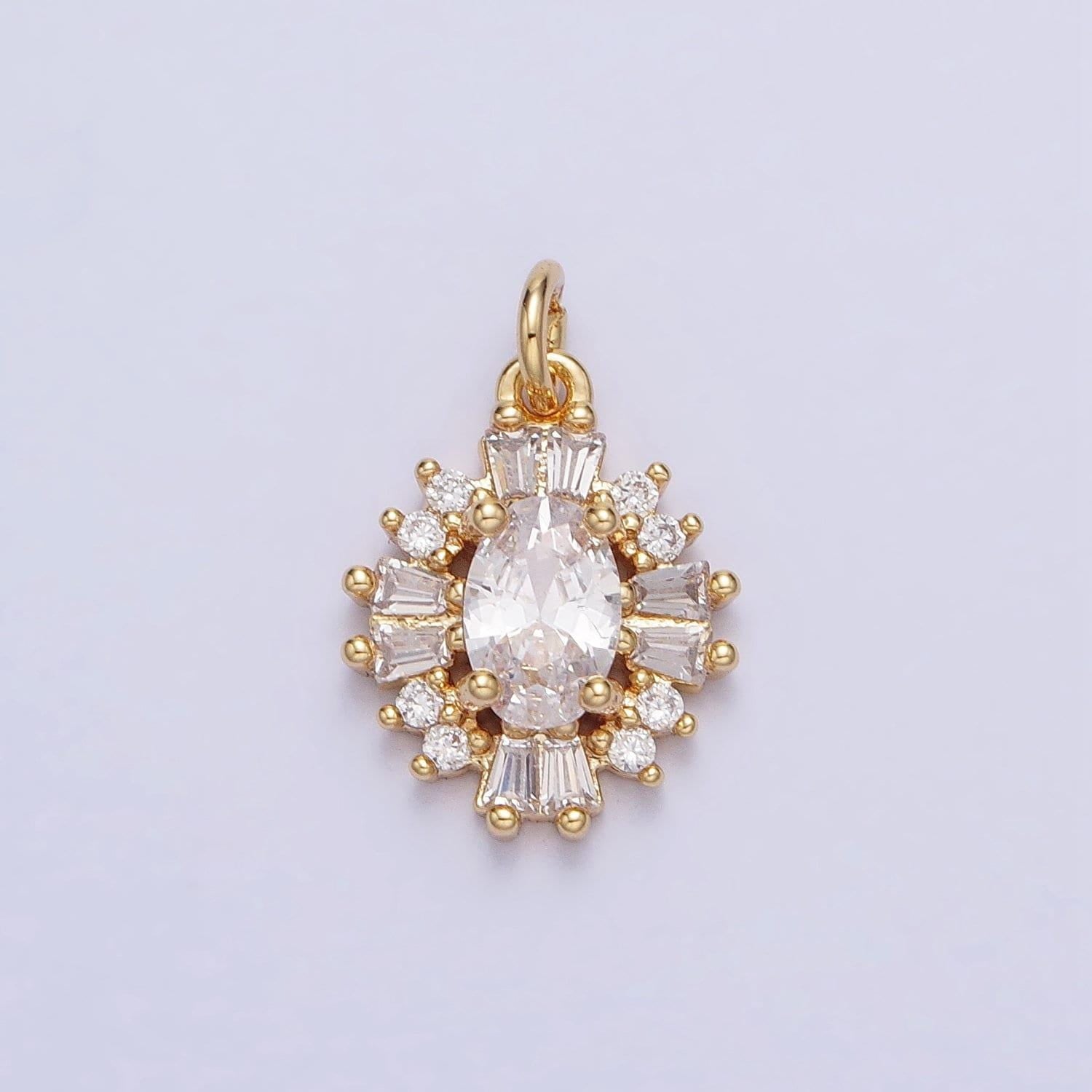 Luxury elegant cz charm mini gold, silver clear oval baguette cubic zirconia add-on charm | ac677 ac678