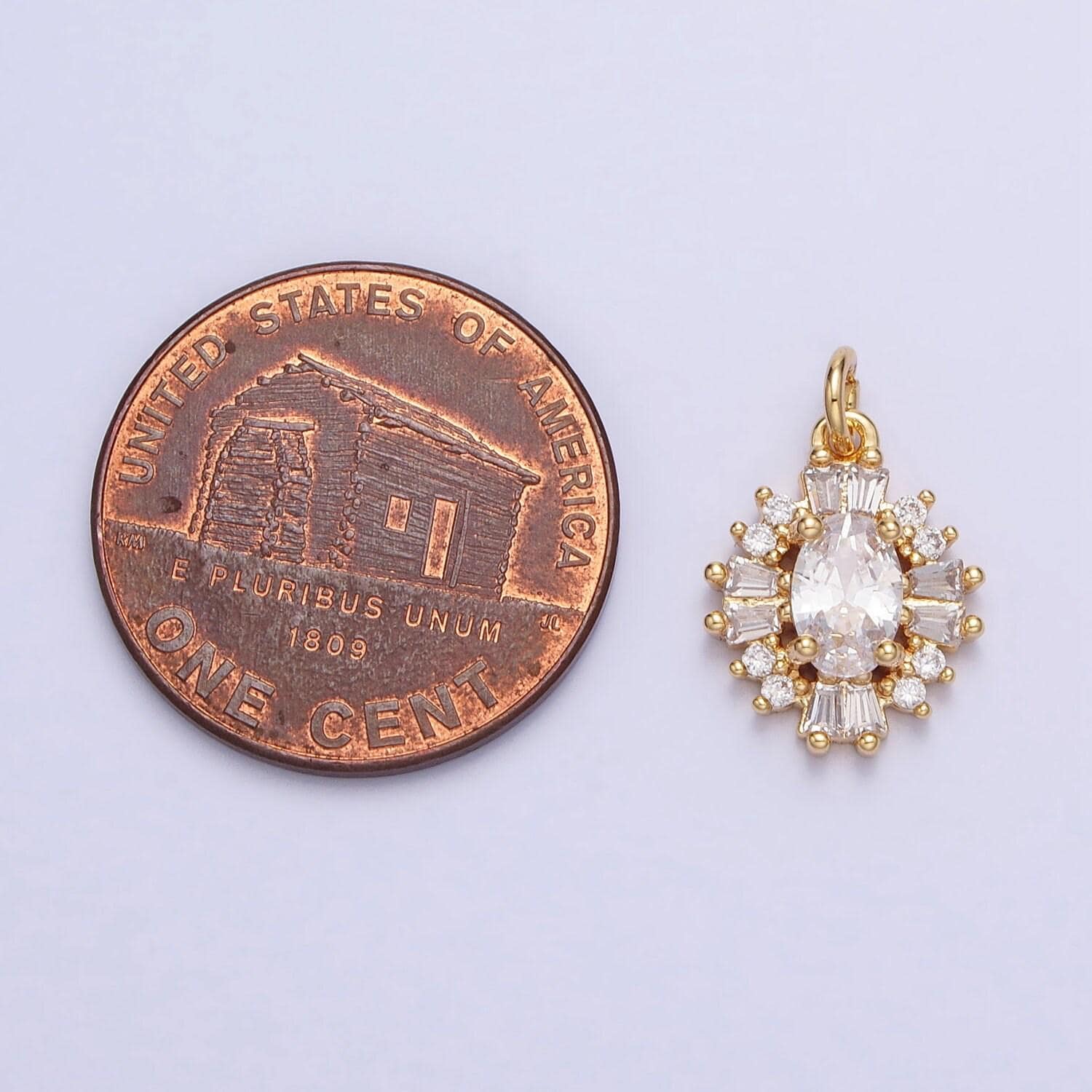 Luxury elegant cz charm mini gold, silver clear oval baguette cubic zirconia add-on charm | ac677 ac678